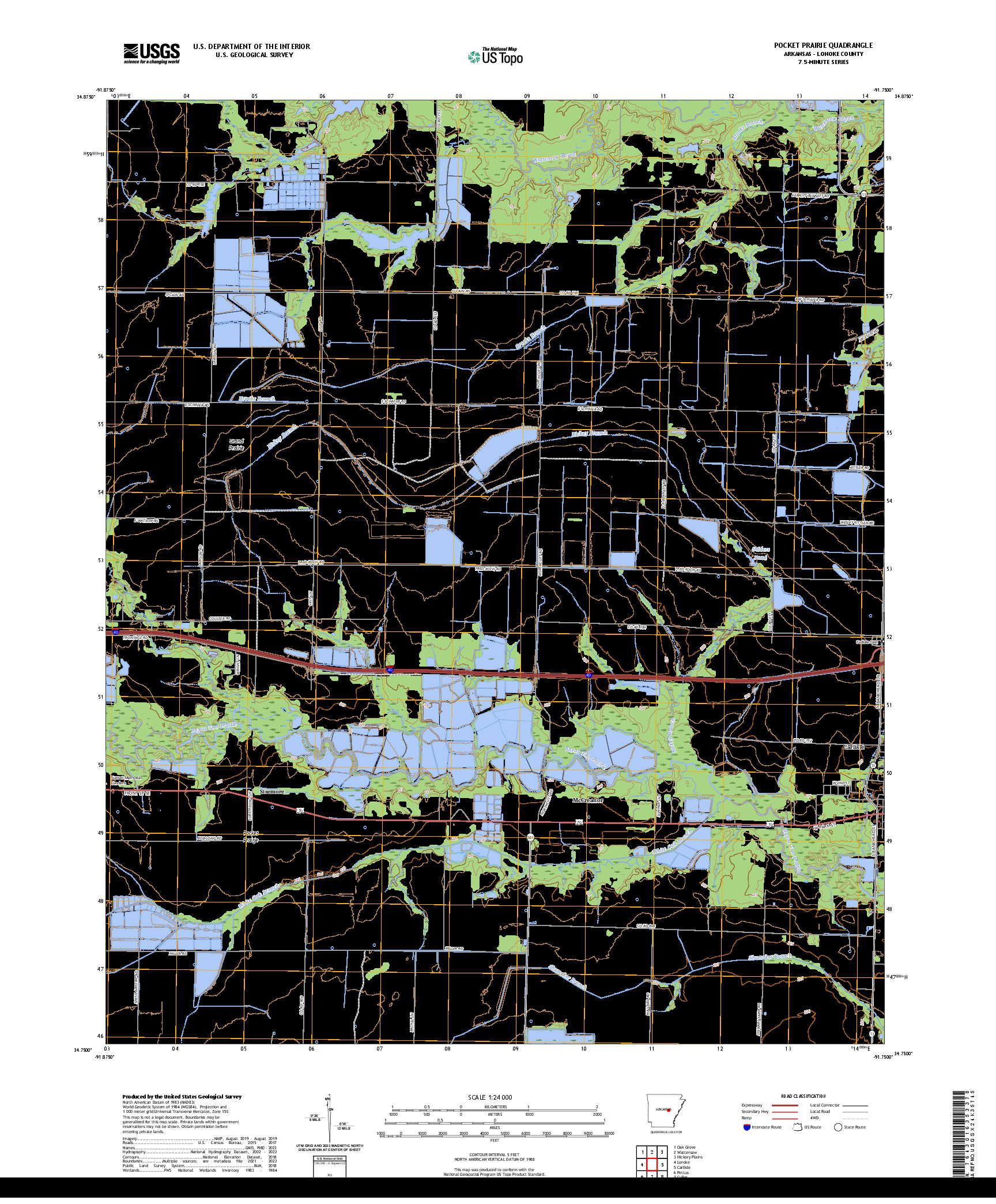 US TOPO 7.5-MINUTE MAP FOR POCKET PRAIRIE, AR