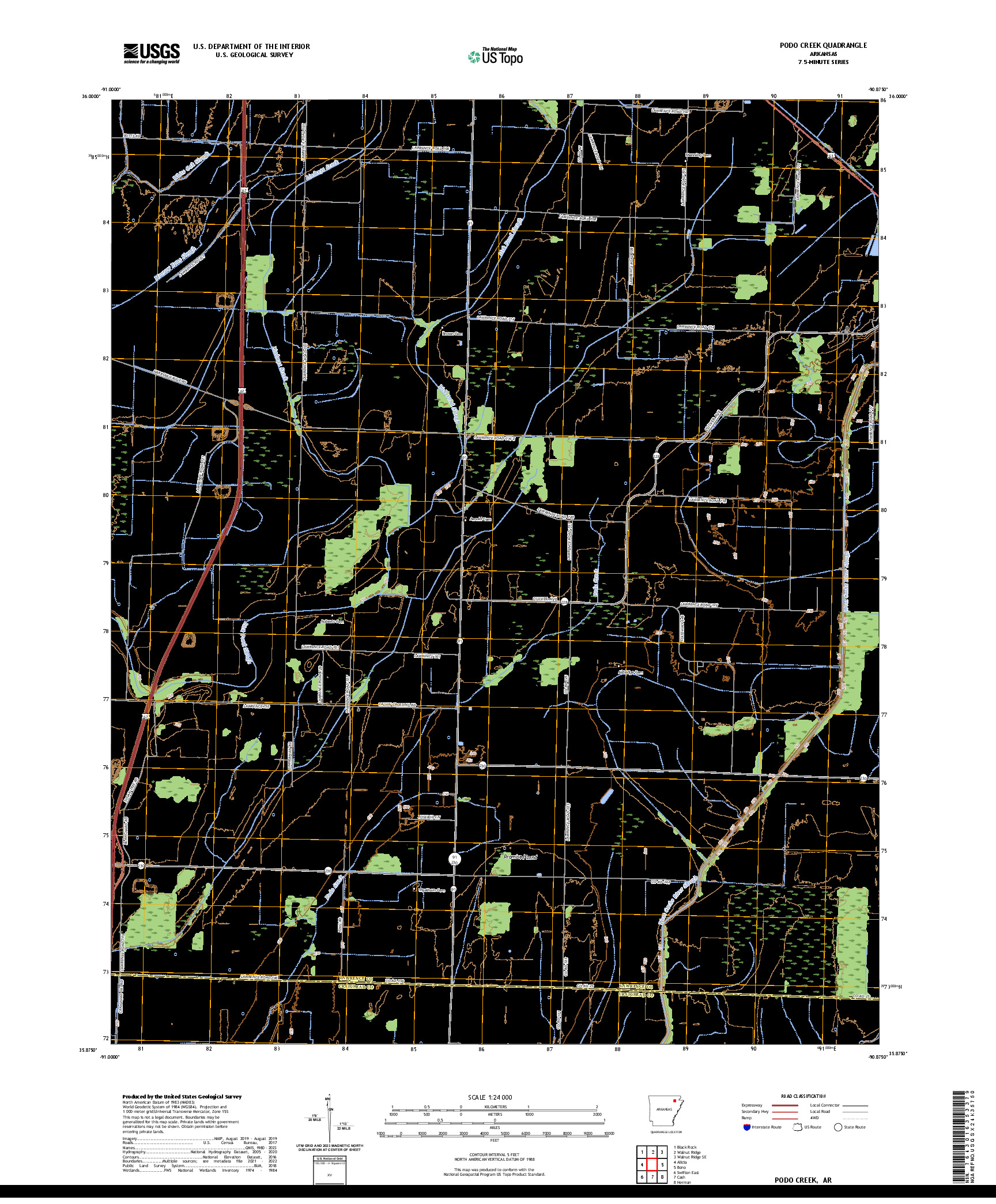 US TOPO 7.5-MINUTE MAP FOR PODO CREEK, AR