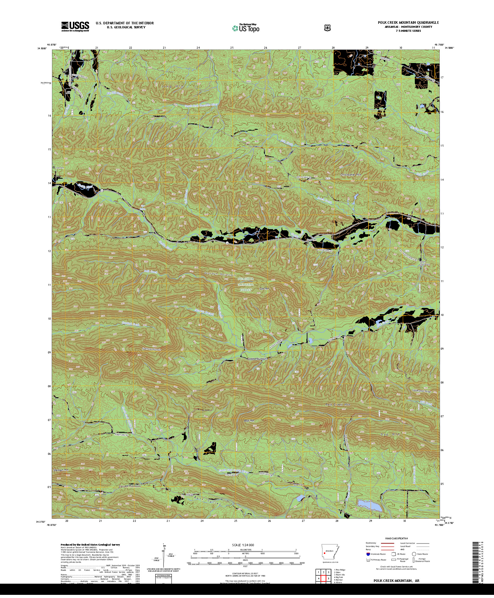 US TOPO 7.5-MINUTE MAP FOR POLK CREEK MOUNTAIN, AR
