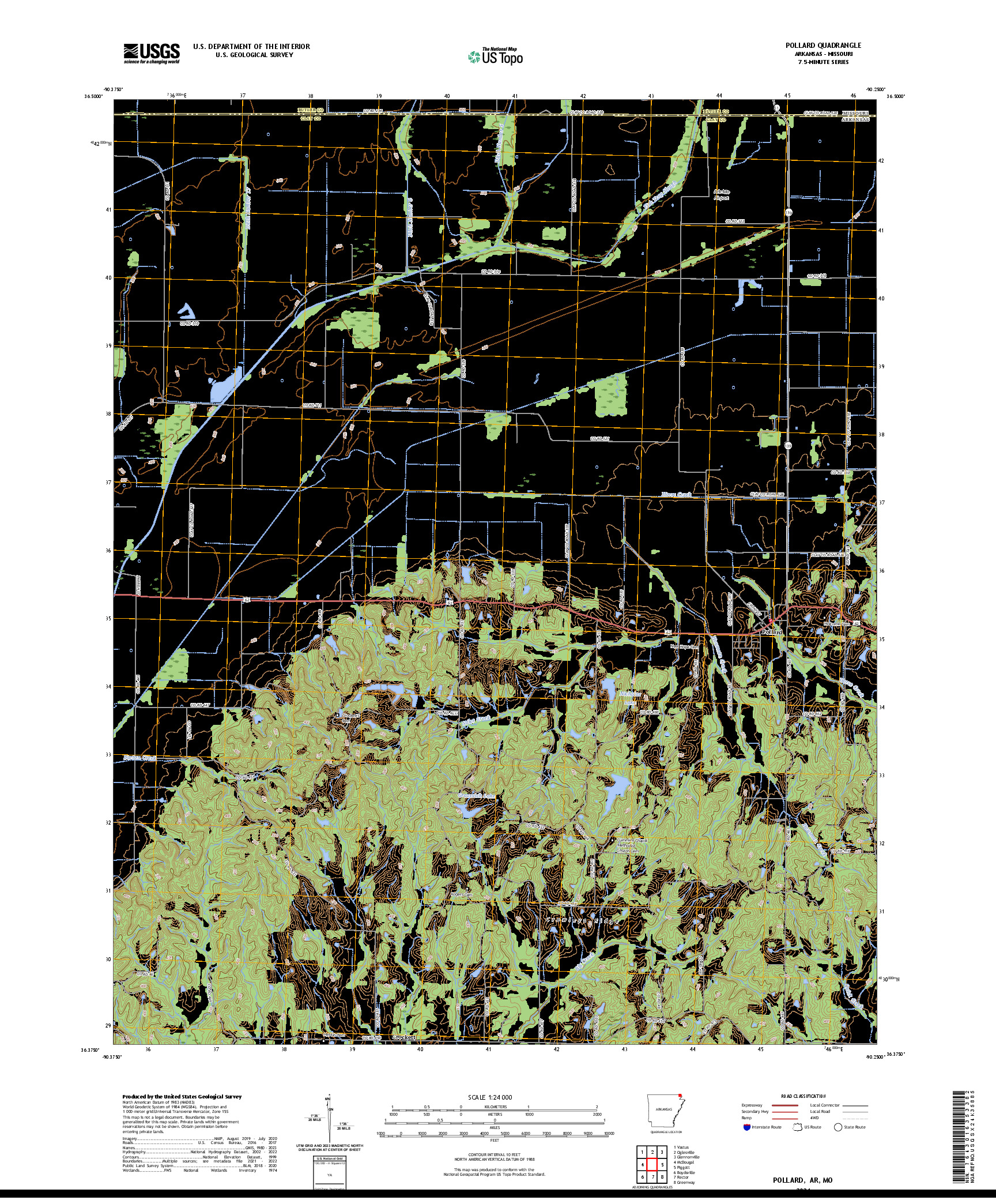 US TOPO 7.5-MINUTE MAP FOR POLLARD, AR,MO