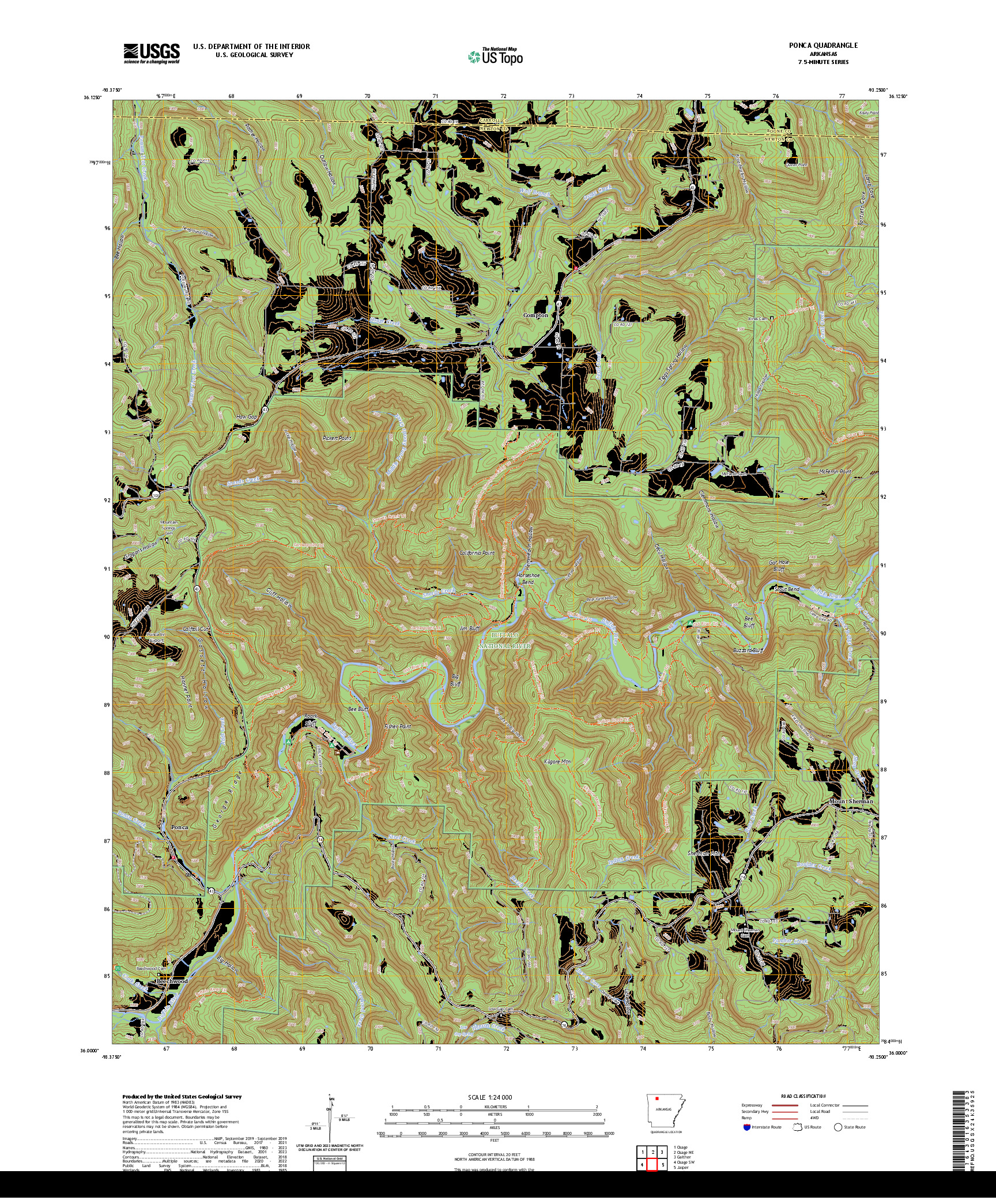 US TOPO 7.5-MINUTE MAP FOR PONCA, AR