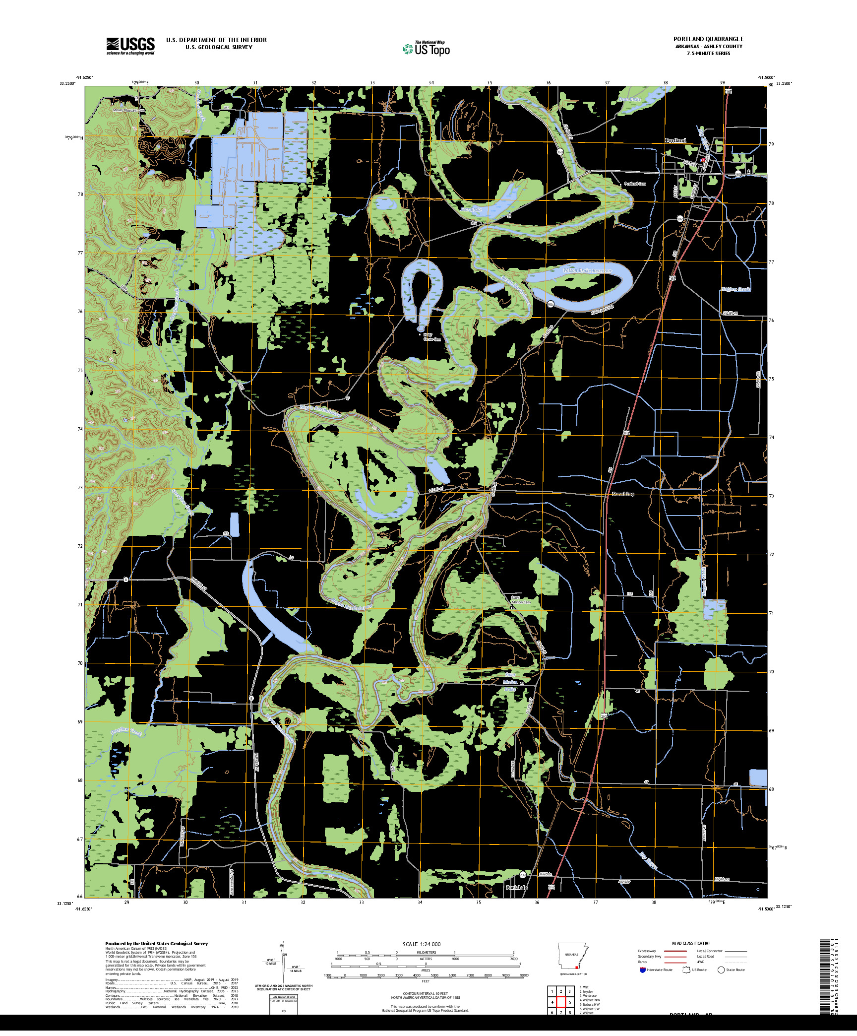 US TOPO 7.5-MINUTE MAP FOR PORTLAND, AR