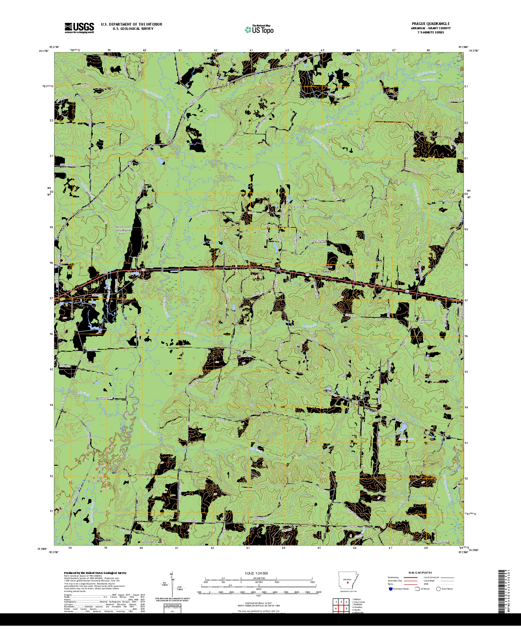 US TOPO 7.5-MINUTE MAP FOR PRAGUE, AR
