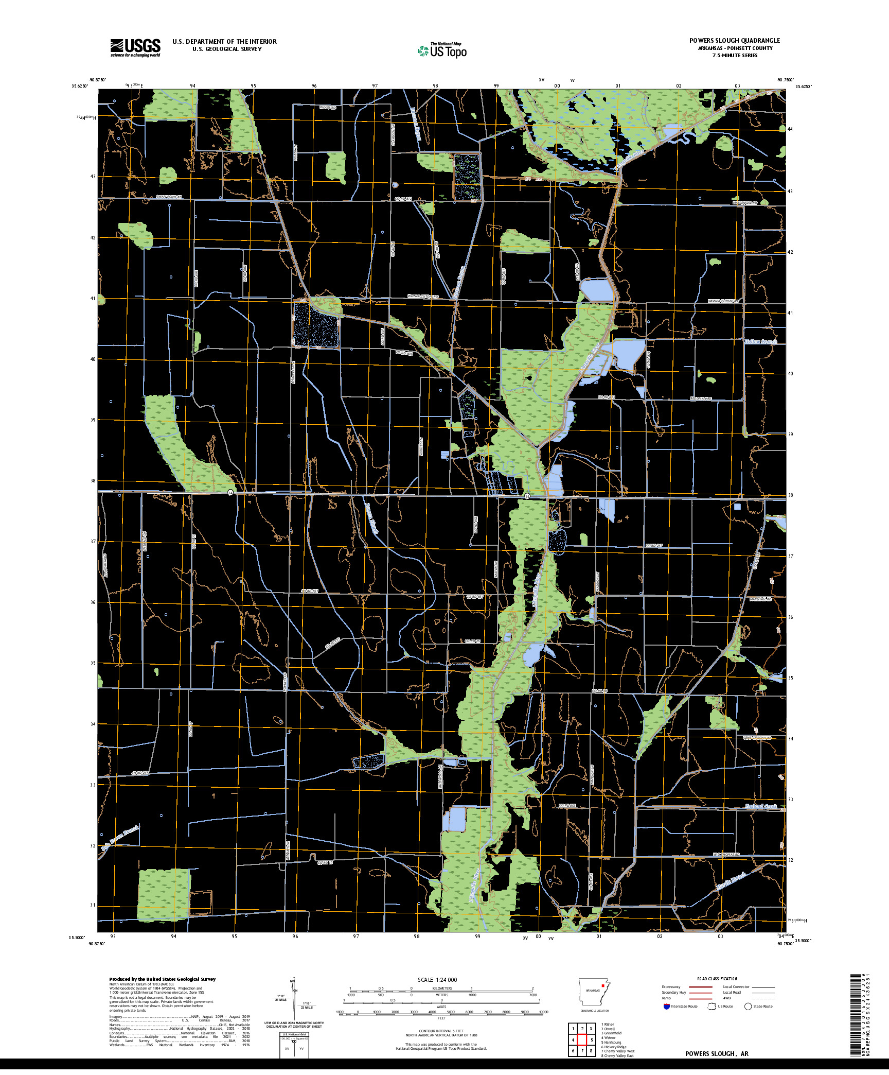 US TOPO 7.5-MINUTE MAP FOR POWERS SLOUGH, AR