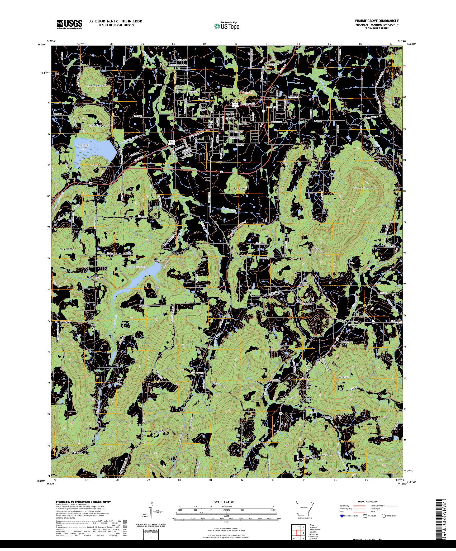 US TOPO 7.5-MINUTE MAP FOR PRAIRIE GROVE, AR