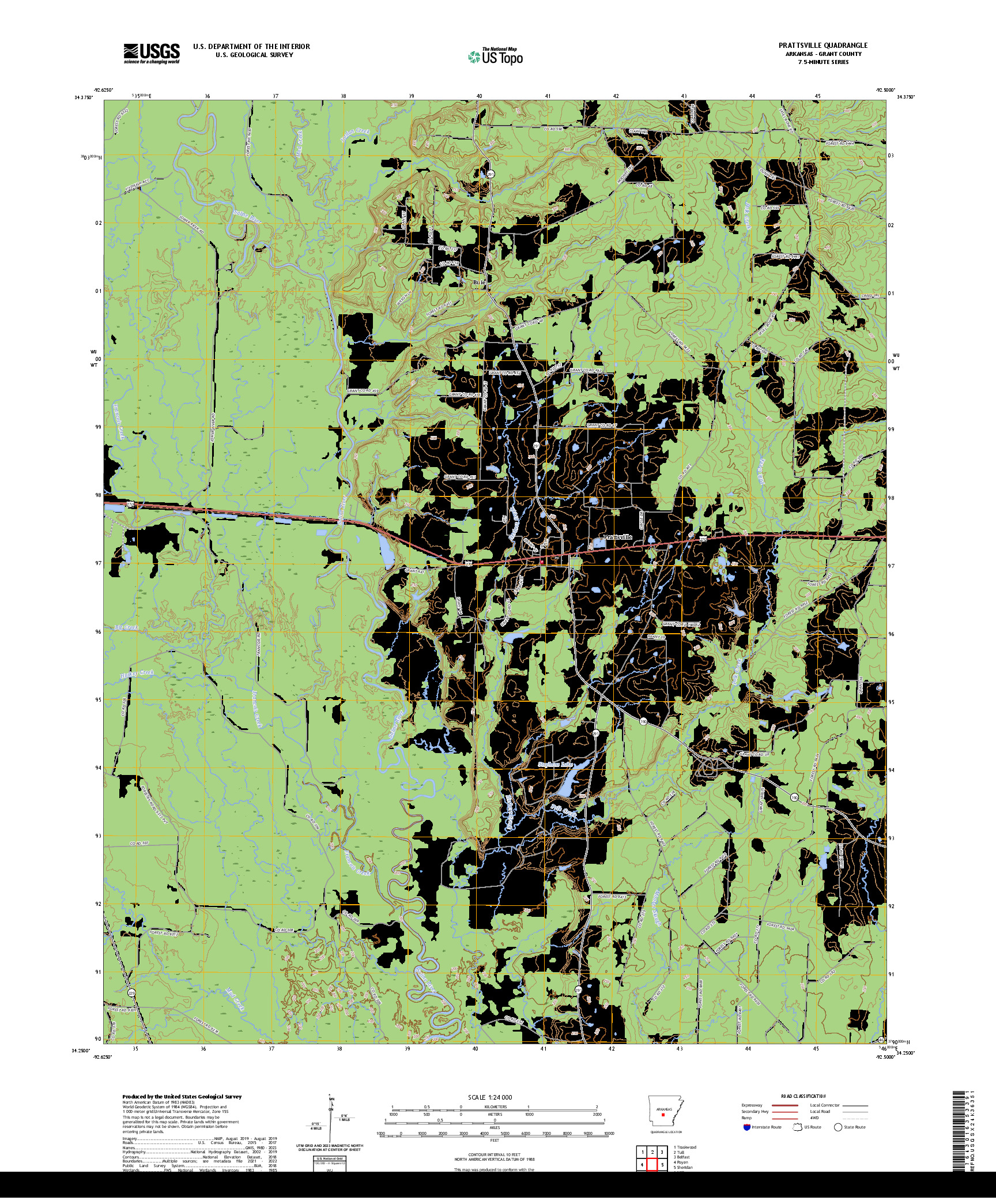 US TOPO 7.5-MINUTE MAP FOR PRATTSVILLE, AR