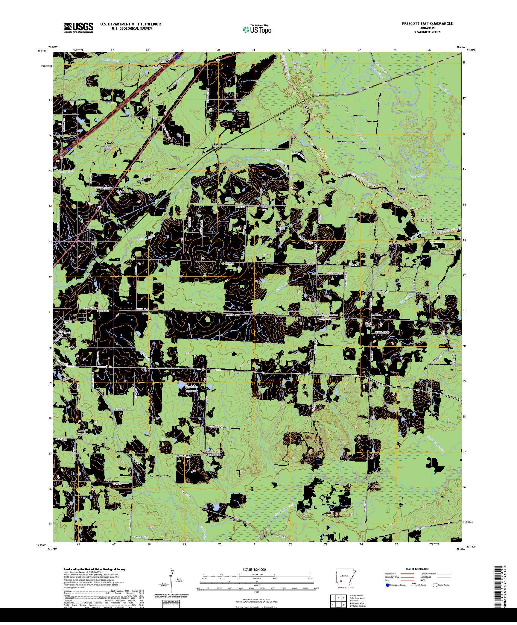 US TOPO 7.5-MINUTE MAP FOR PRESCOTT EAST, AR