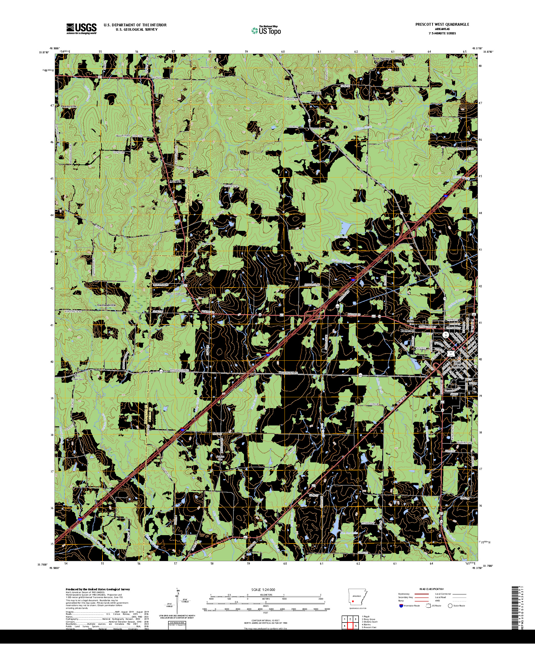 US TOPO 7.5-MINUTE MAP FOR PRESCOTT WEST, AR