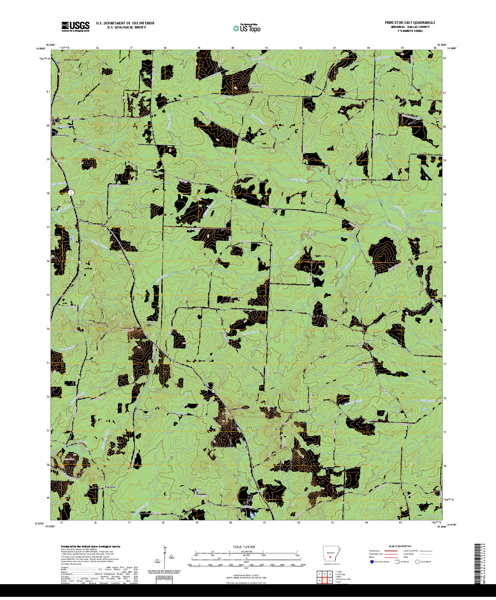 US TOPO 7.5-MINUTE MAP FOR PRINCETON EAST, AR