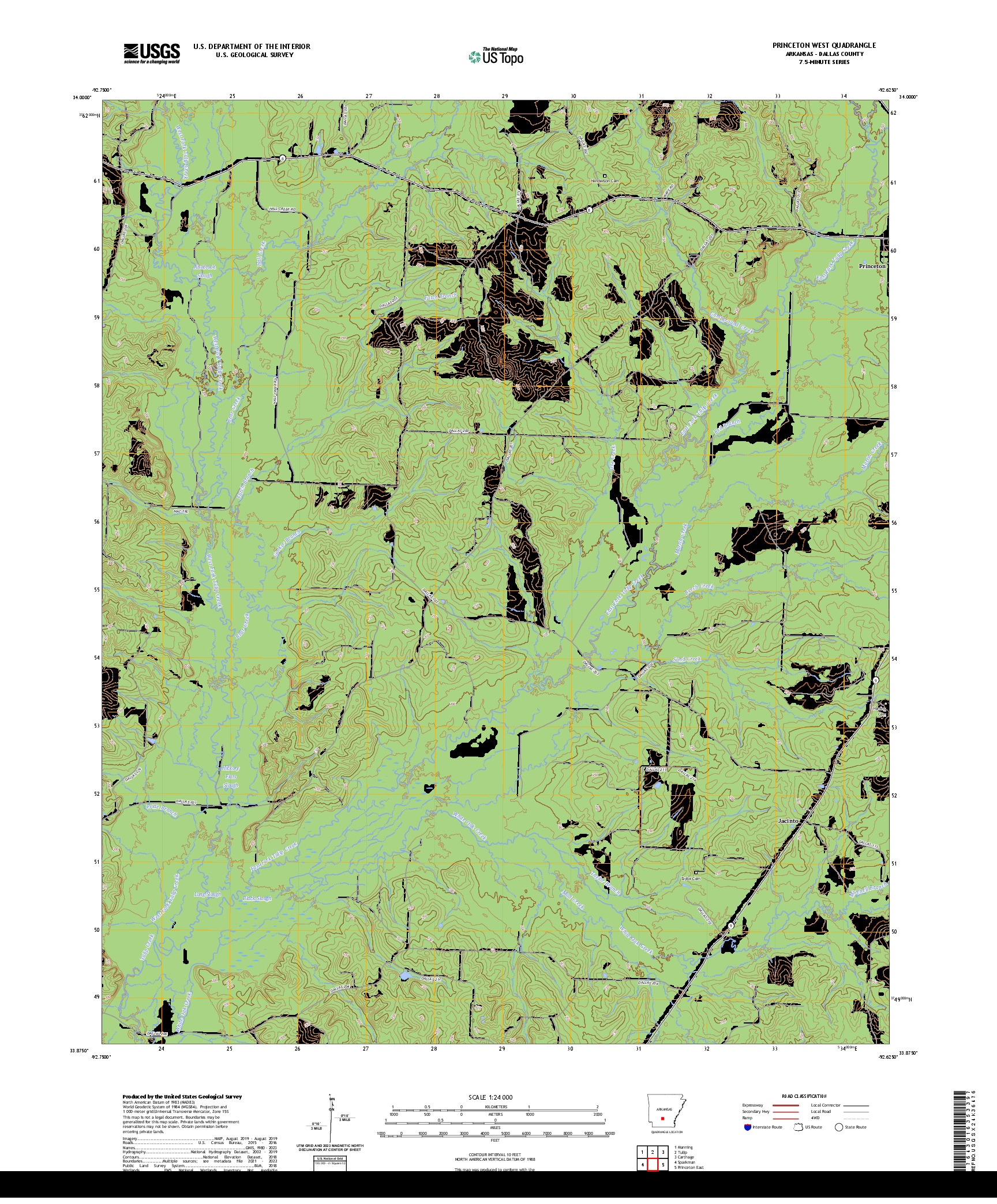 US TOPO 7.5-MINUTE MAP FOR PRINCETON WEST, AR