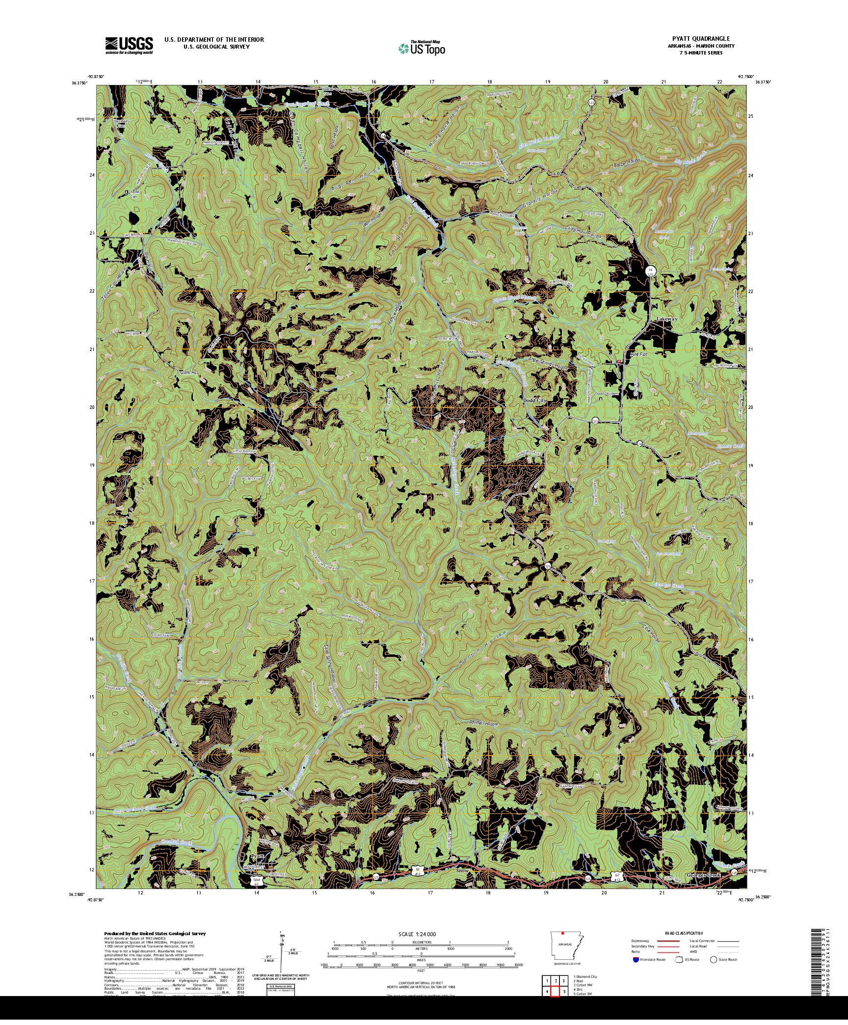 US TOPO 7.5-MINUTE MAP FOR PYATT, AR