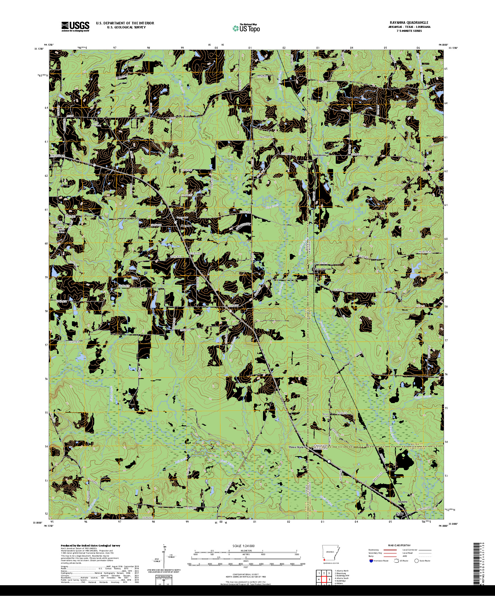 US TOPO 7.5-MINUTE MAP FOR RAVANNA, AR,TX,LA
