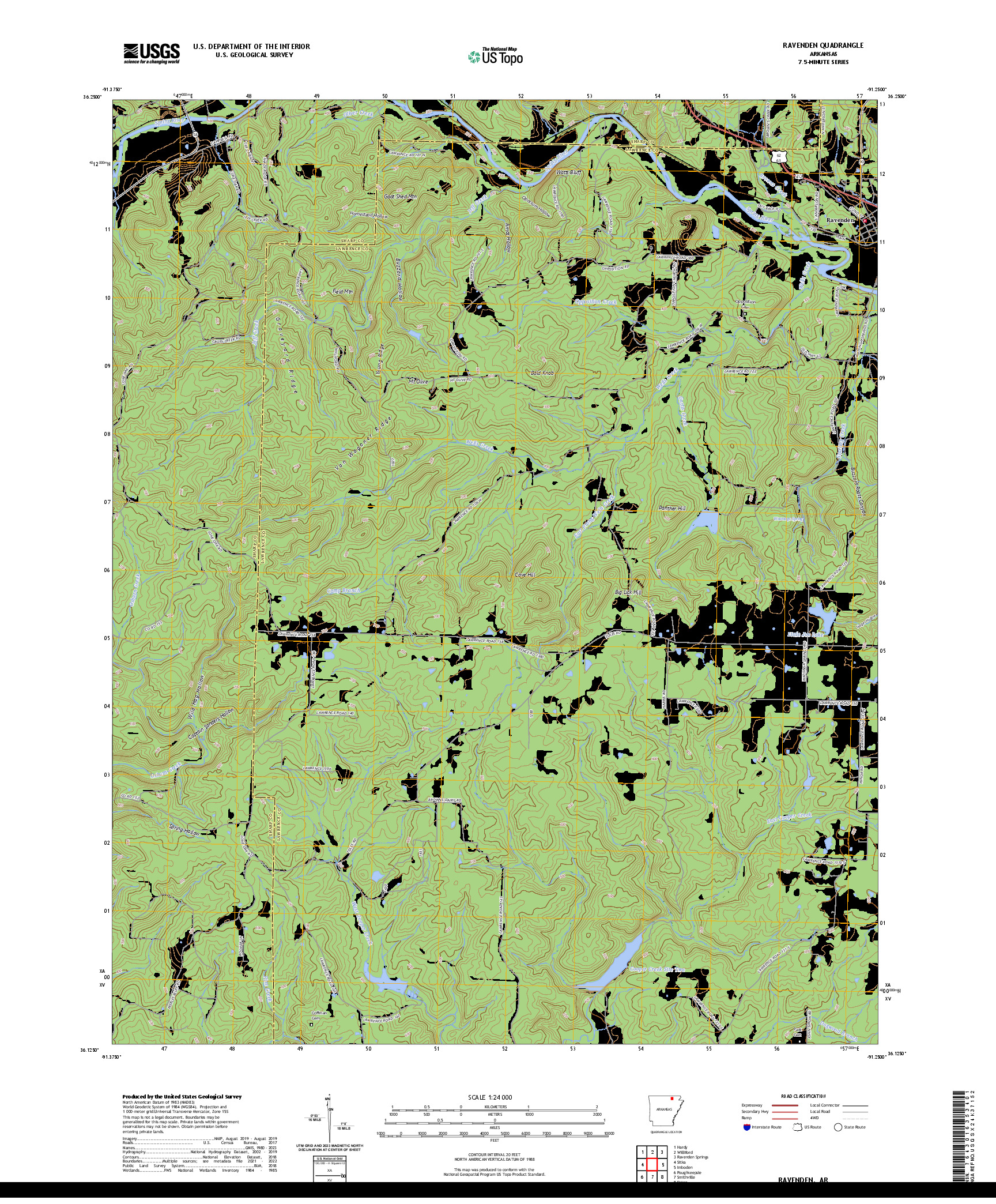 US TOPO 7.5-MINUTE MAP FOR RAVENDEN, AR