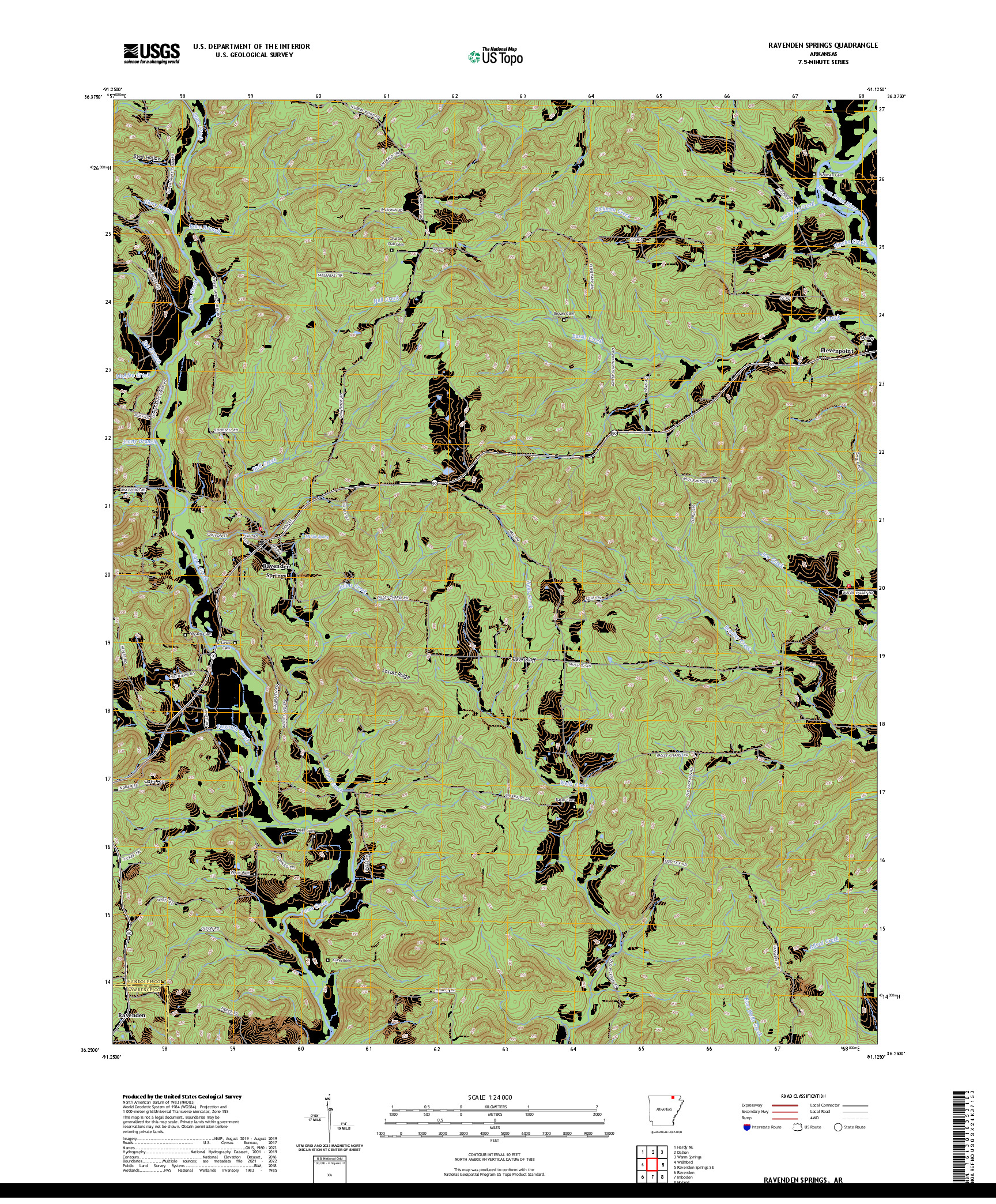 US TOPO 7.5-MINUTE MAP FOR RAVENDEN SPRINGS, AR