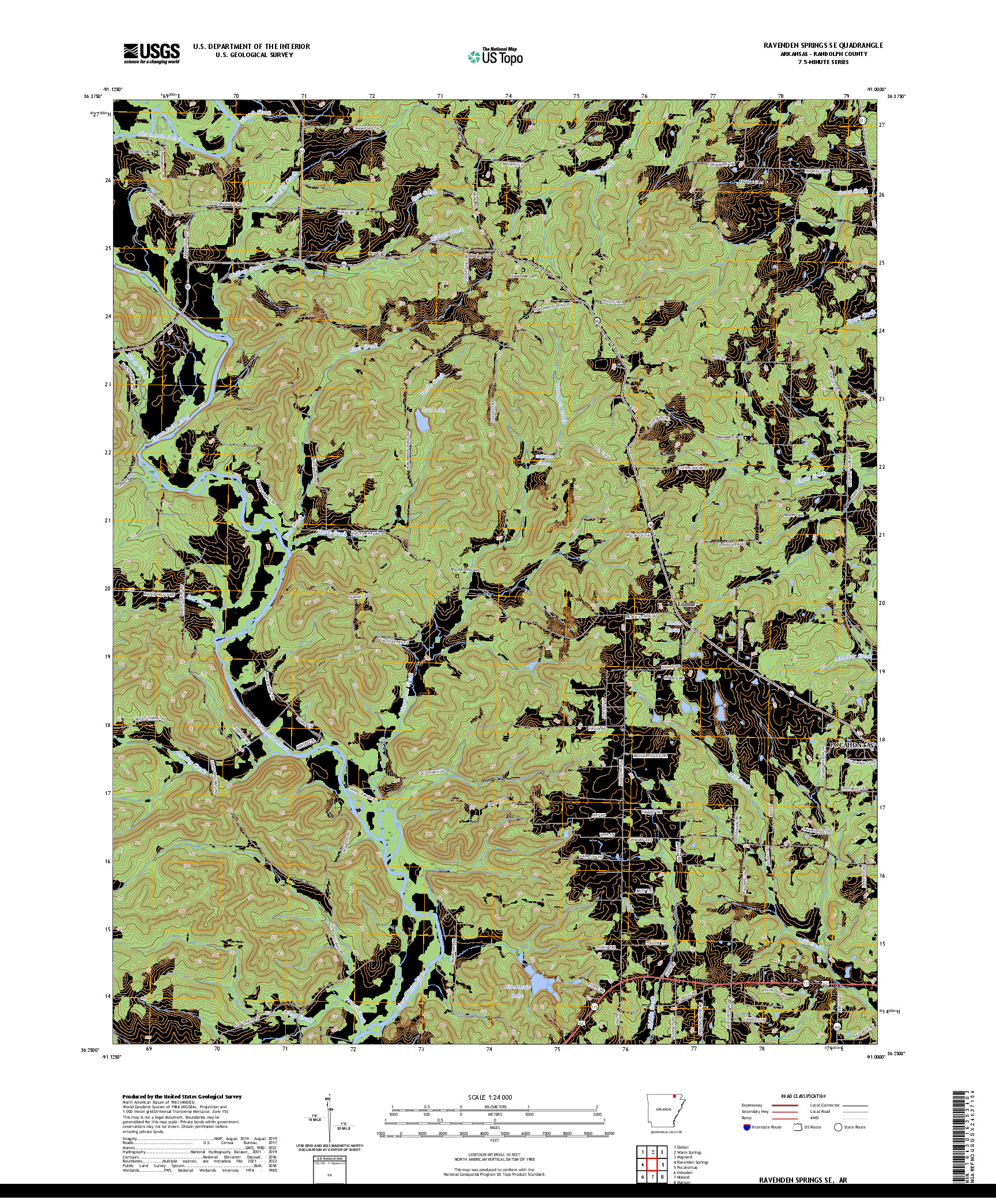 US TOPO 7.5-MINUTE MAP FOR RAVENDEN SPRINGS SE, AR