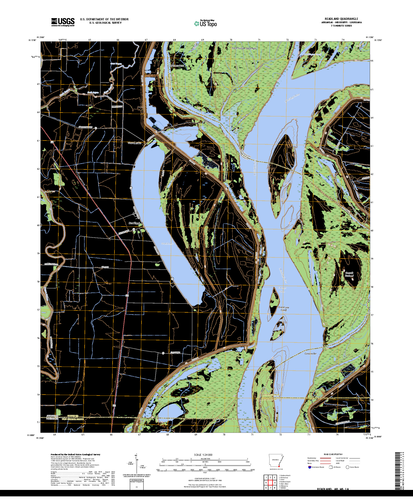 US TOPO 7.5-MINUTE MAP FOR READLAND, AR,MS,LA