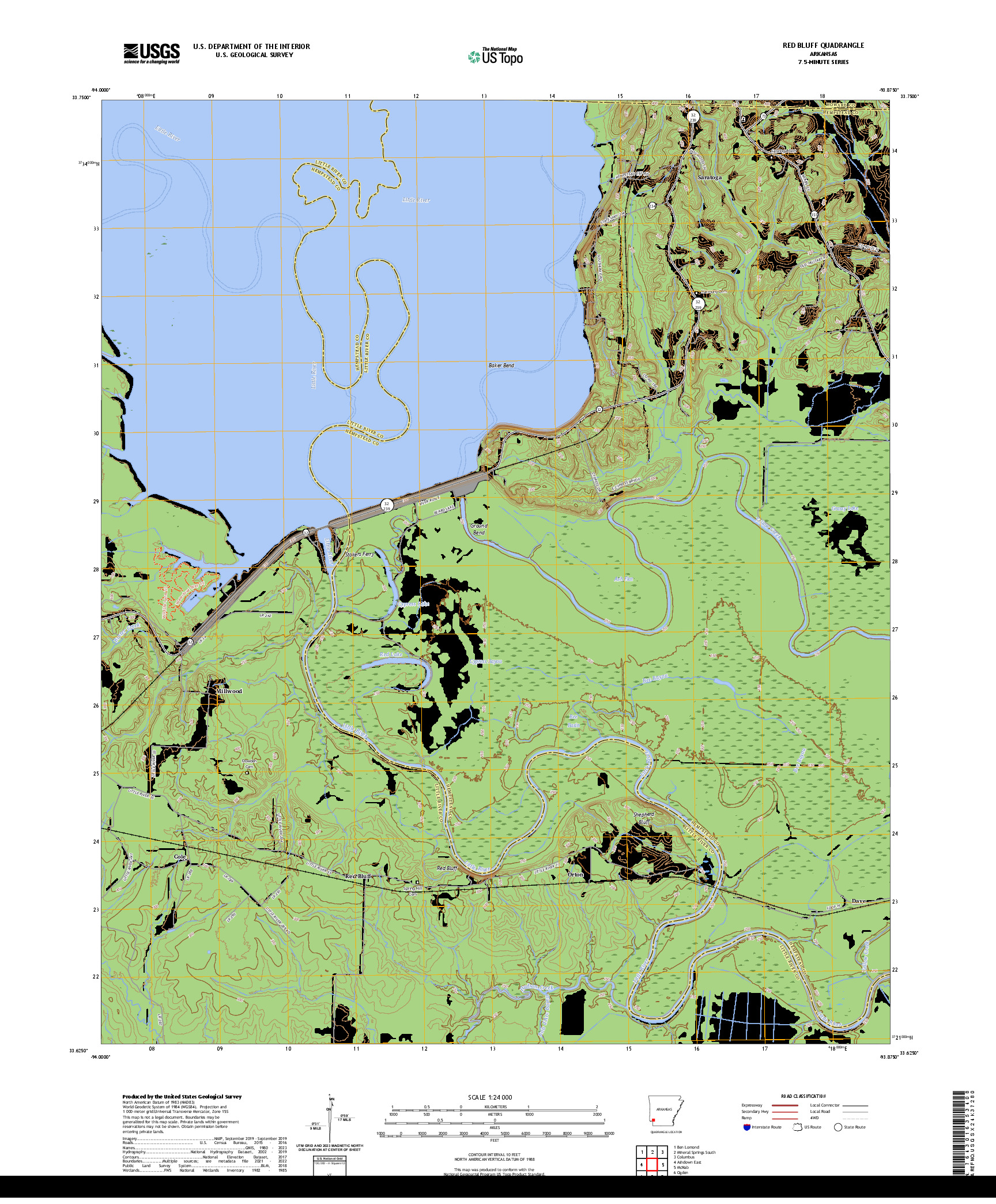 US TOPO 7.5-MINUTE MAP FOR RED BLUFF, AR