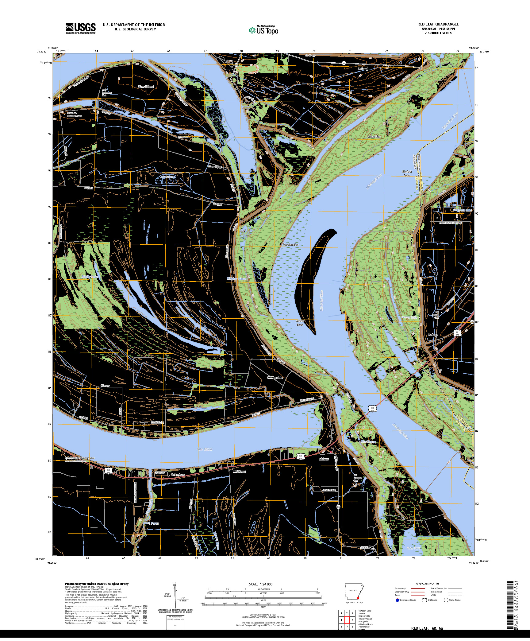 US TOPO 7.5-MINUTE MAP FOR RED LEAF, AR,MS