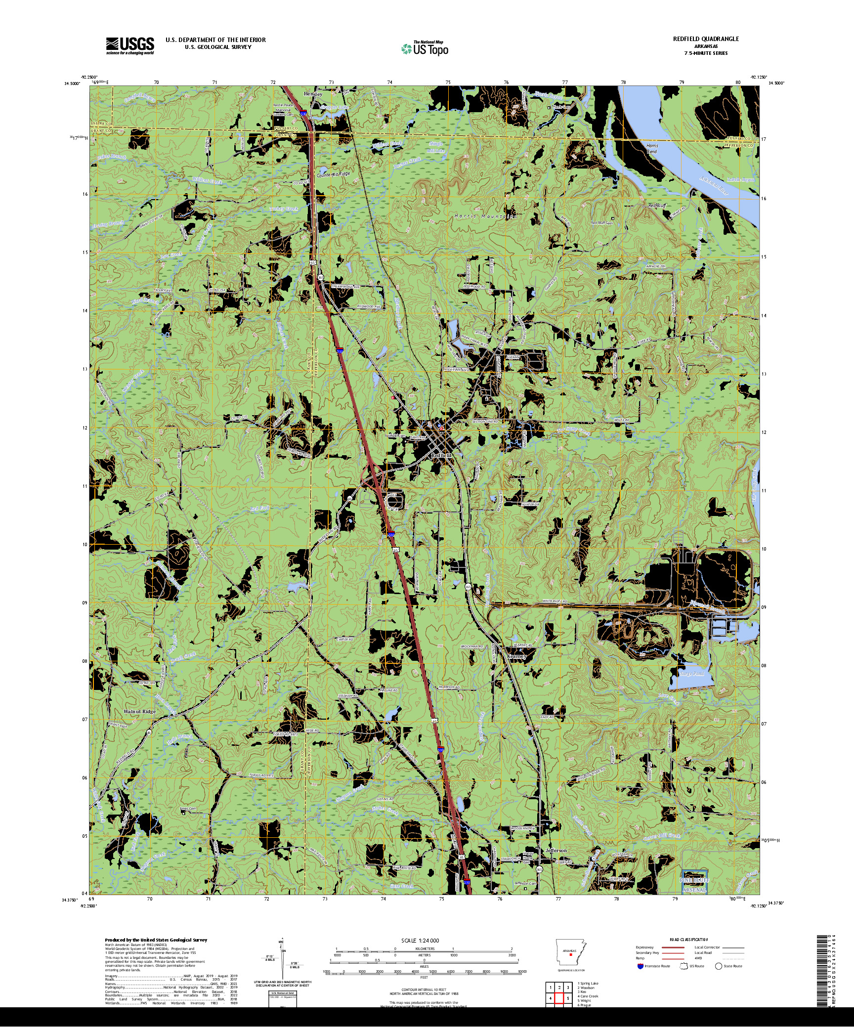 US TOPO 7.5-MINUTE MAP FOR REDFIELD, AR