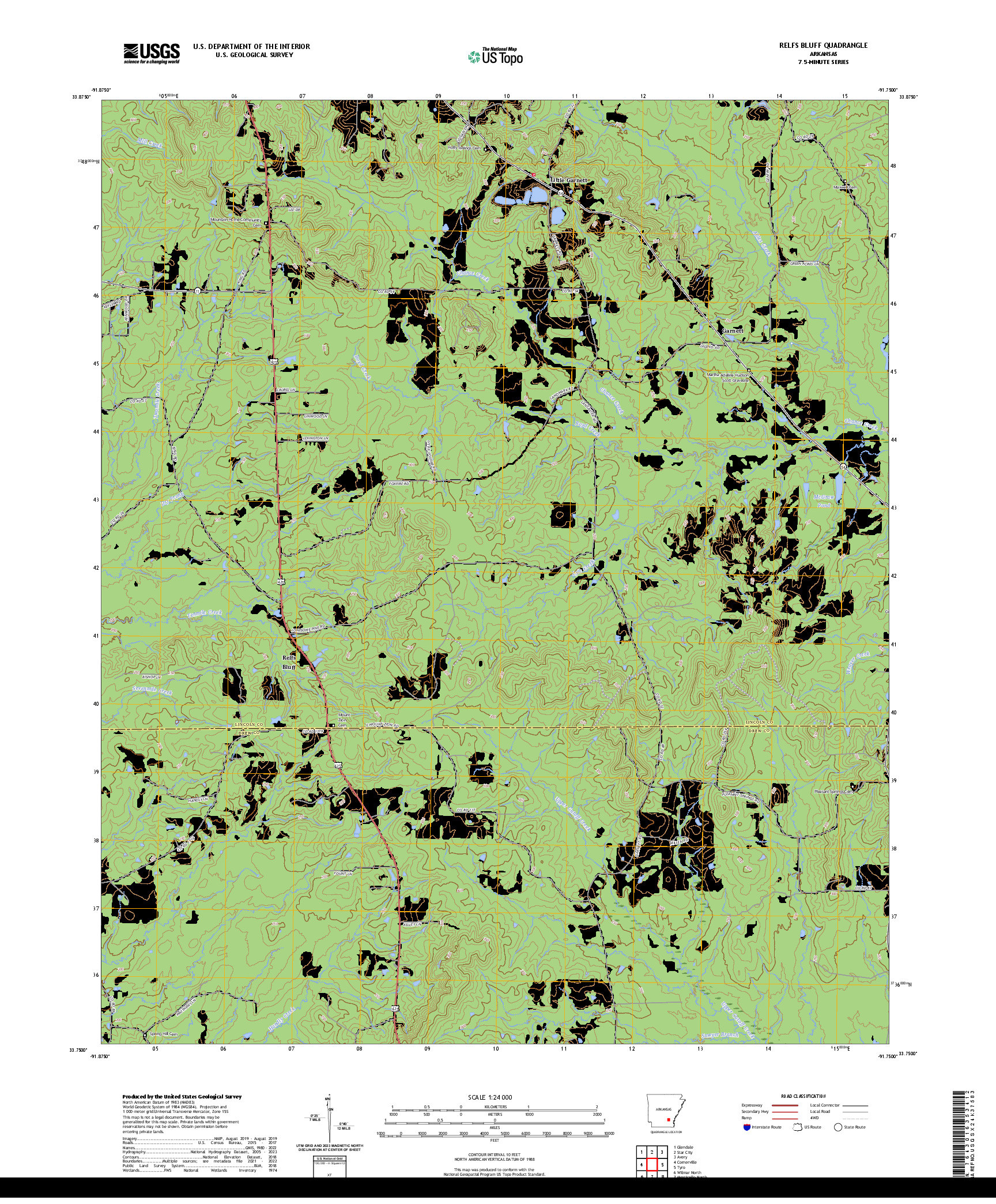 US TOPO 7.5-MINUTE MAP FOR RELFS BLUFF, AR
