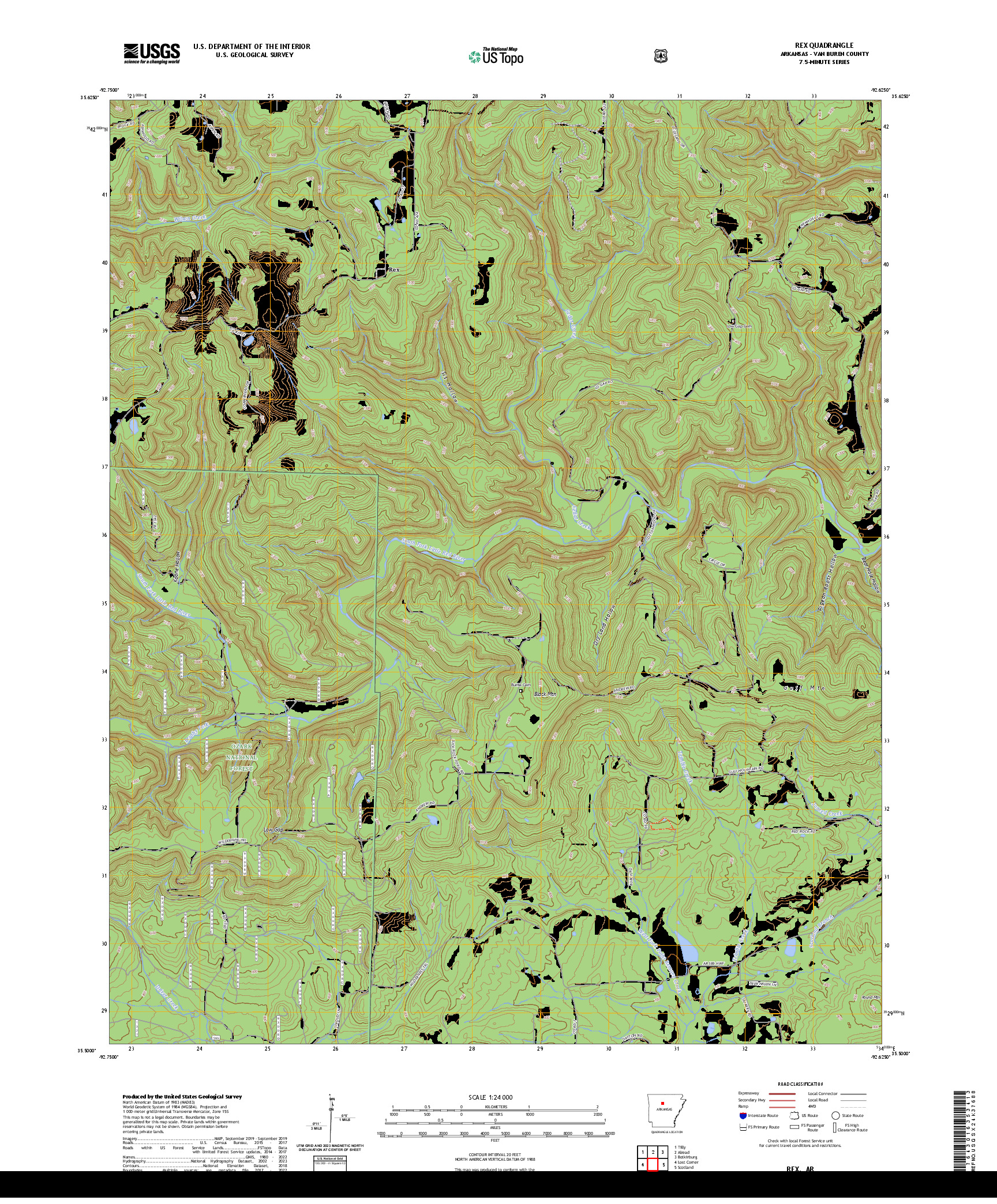 US TOPO 7.5-MINUTE MAP FOR REX, AR