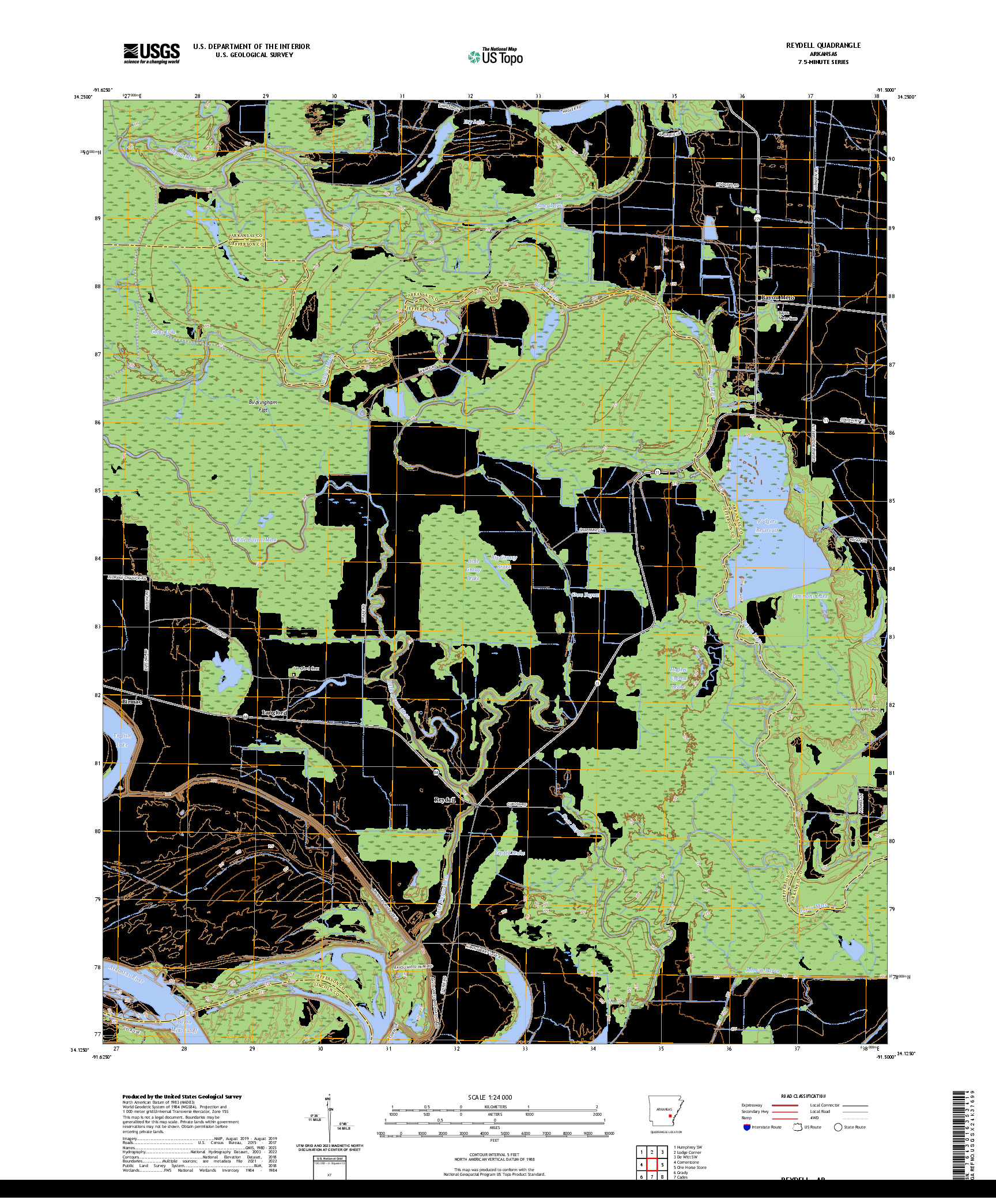 US TOPO 7.5-MINUTE MAP FOR REYDELL, AR