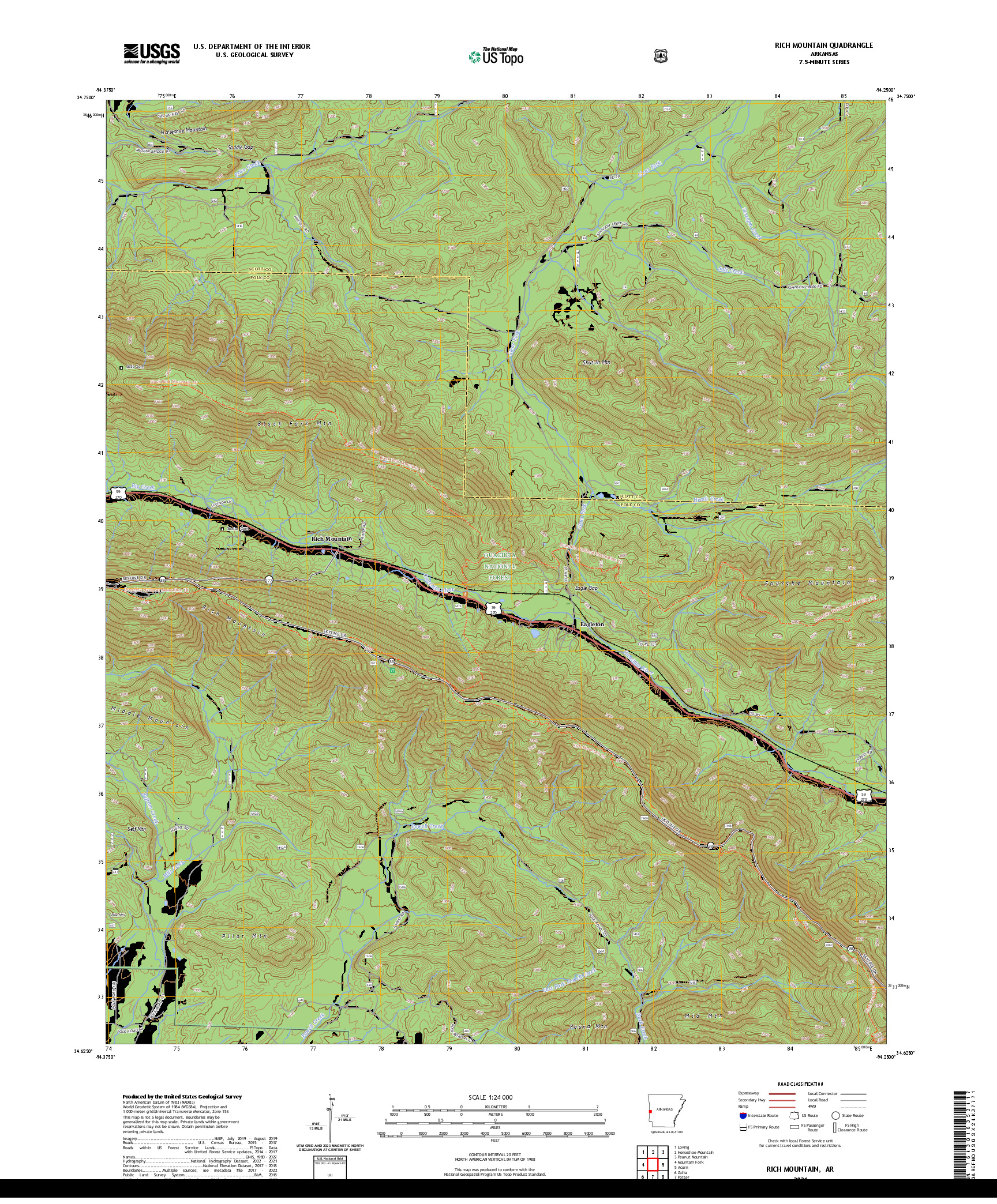 US TOPO 7.5-MINUTE MAP FOR RICH MOUNTAIN, AR