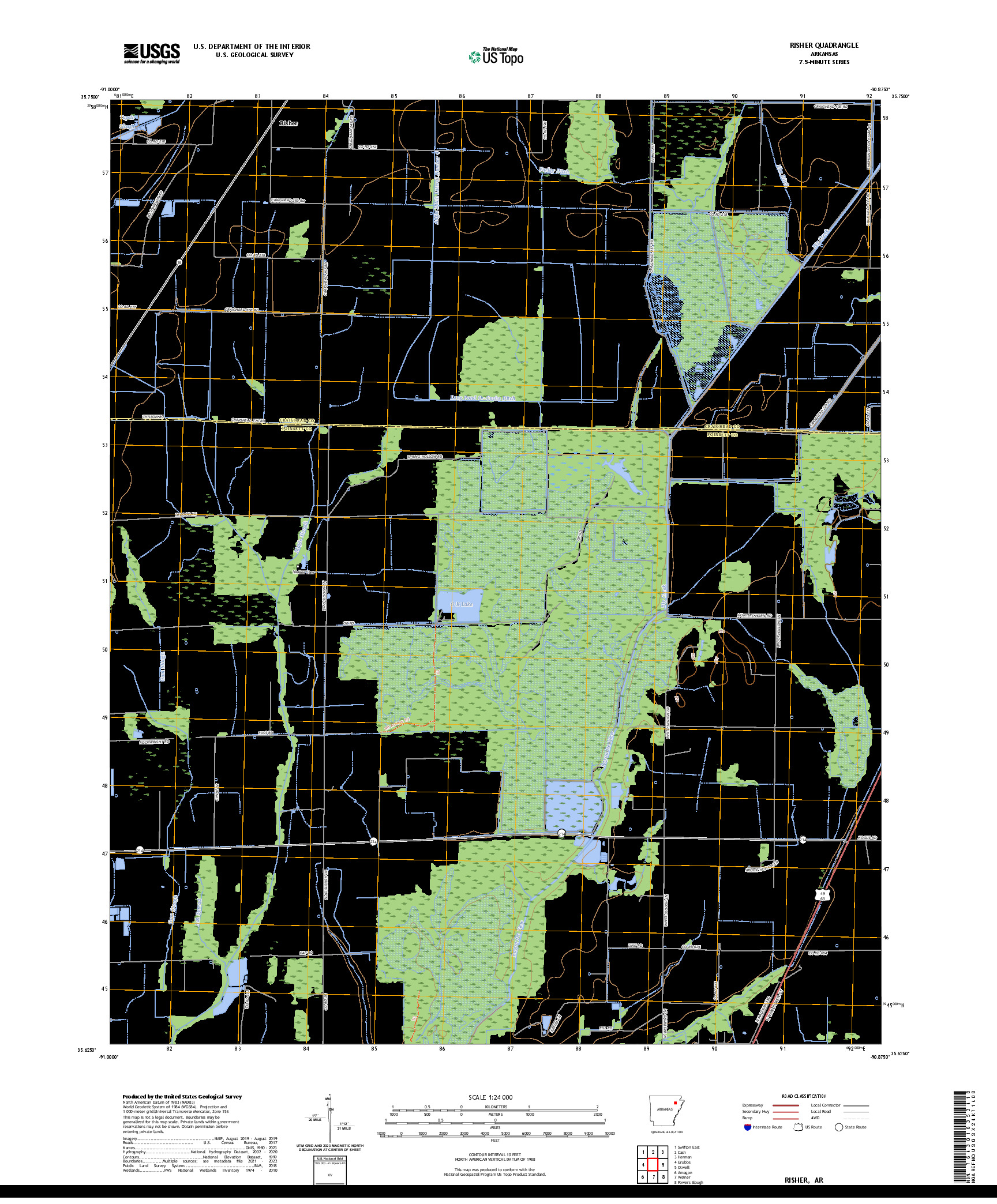 US TOPO 7.5-MINUTE MAP FOR RISHER, AR