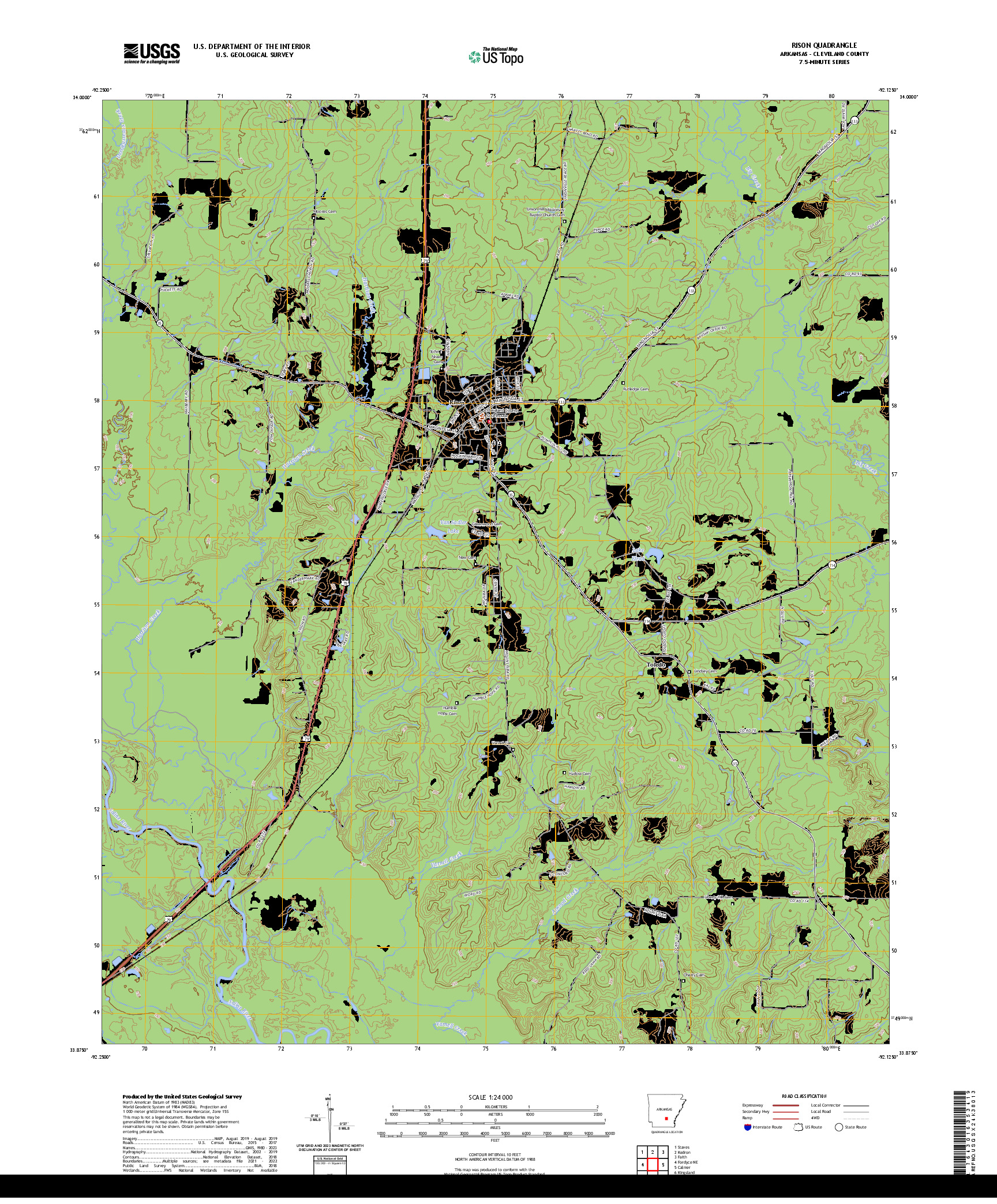 US TOPO 7.5-MINUTE MAP FOR RISON, AR