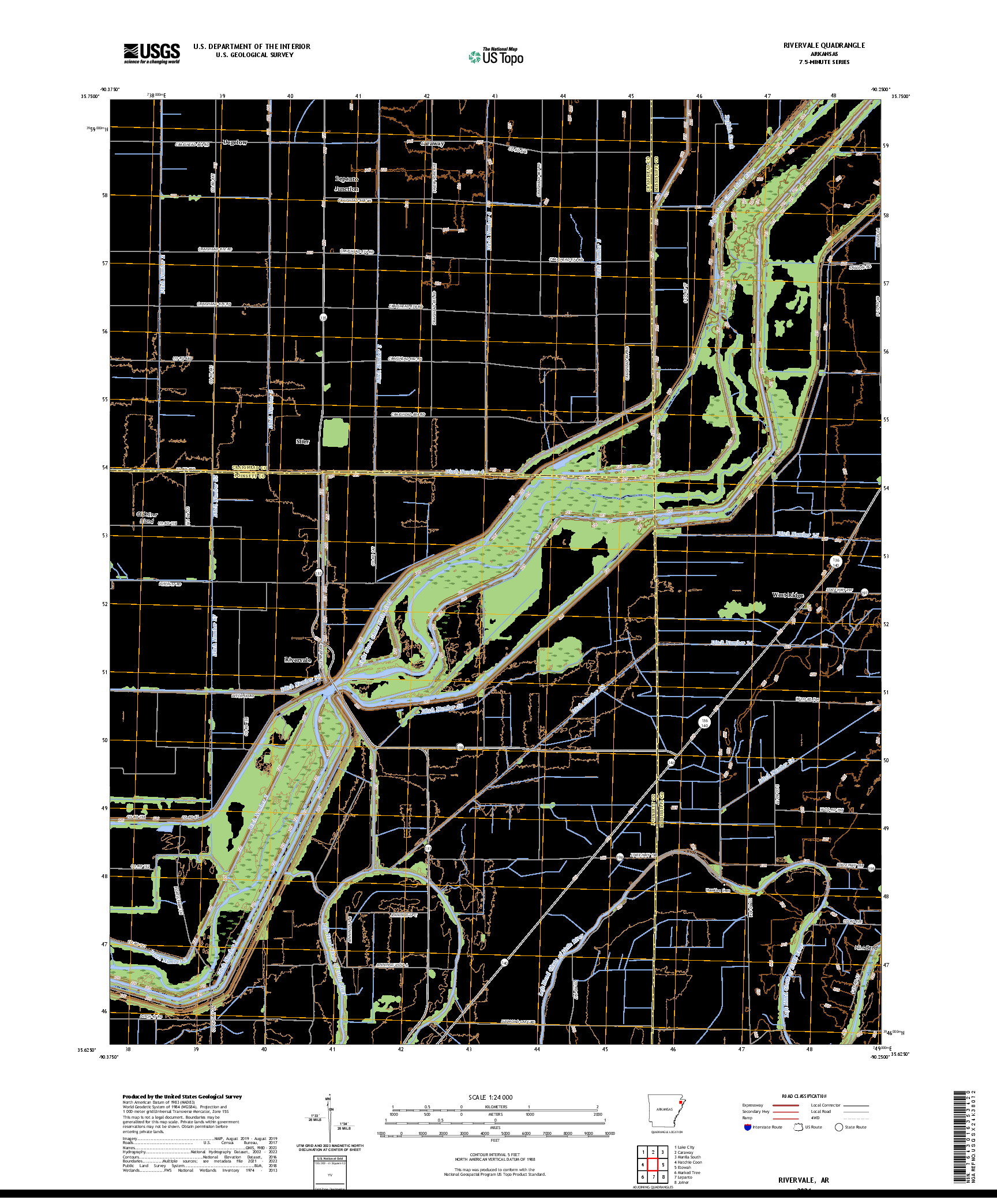 US TOPO 7.5-MINUTE MAP FOR RIVERVALE, AR