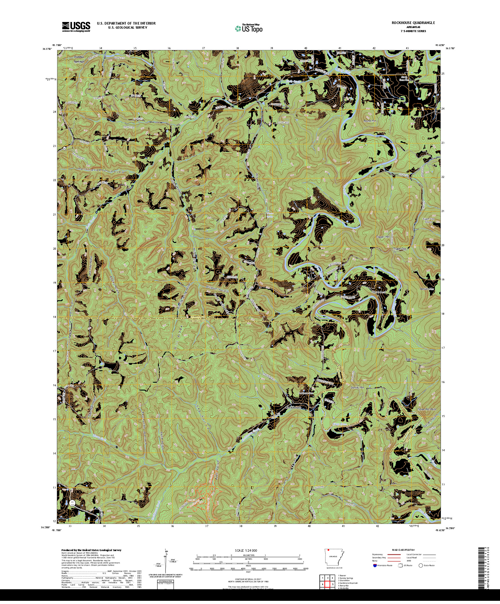 US TOPO 7.5-MINUTE MAP FOR ROCKHOUSE, AR