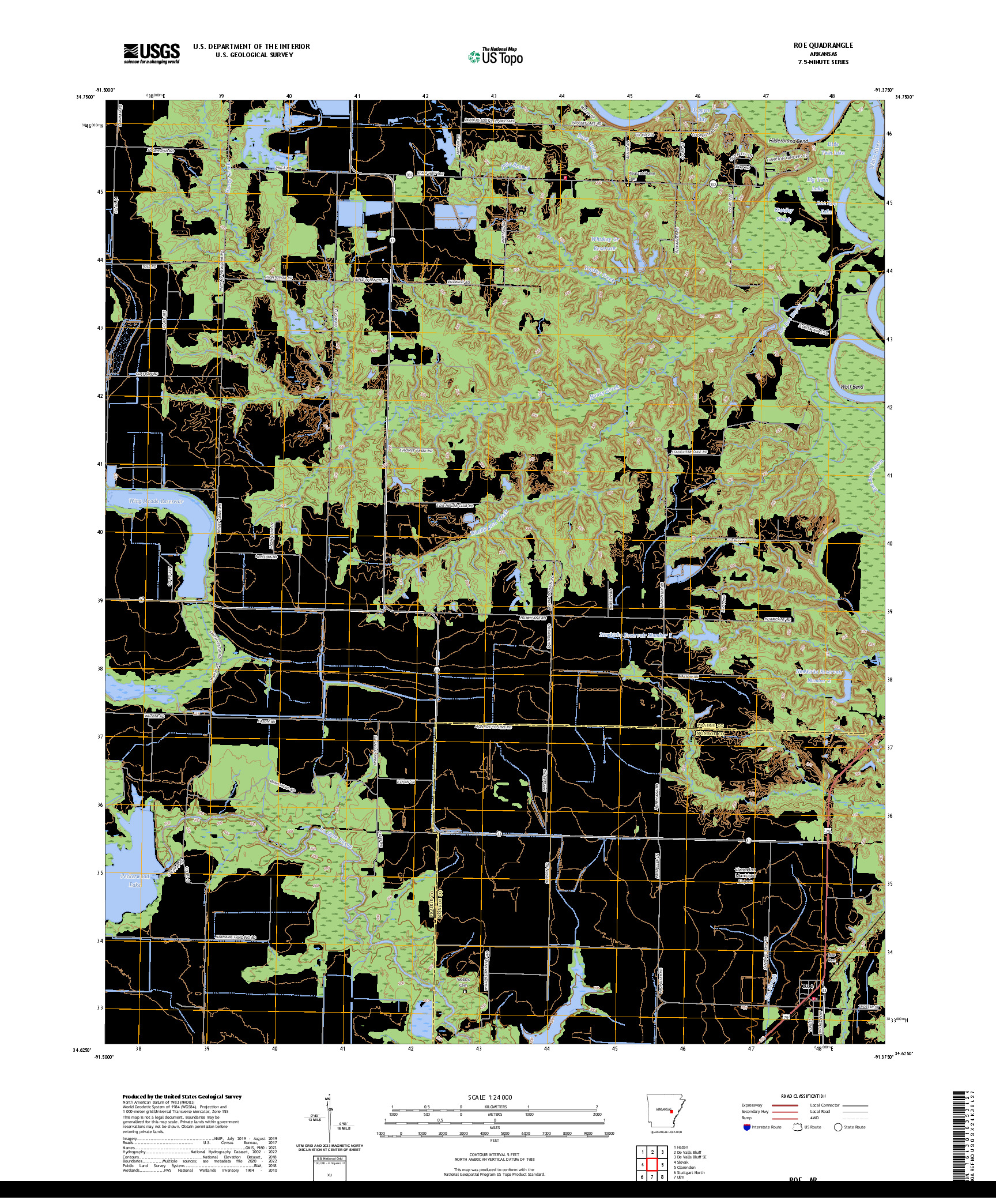 US TOPO 7.5-MINUTE MAP FOR ROE, AR