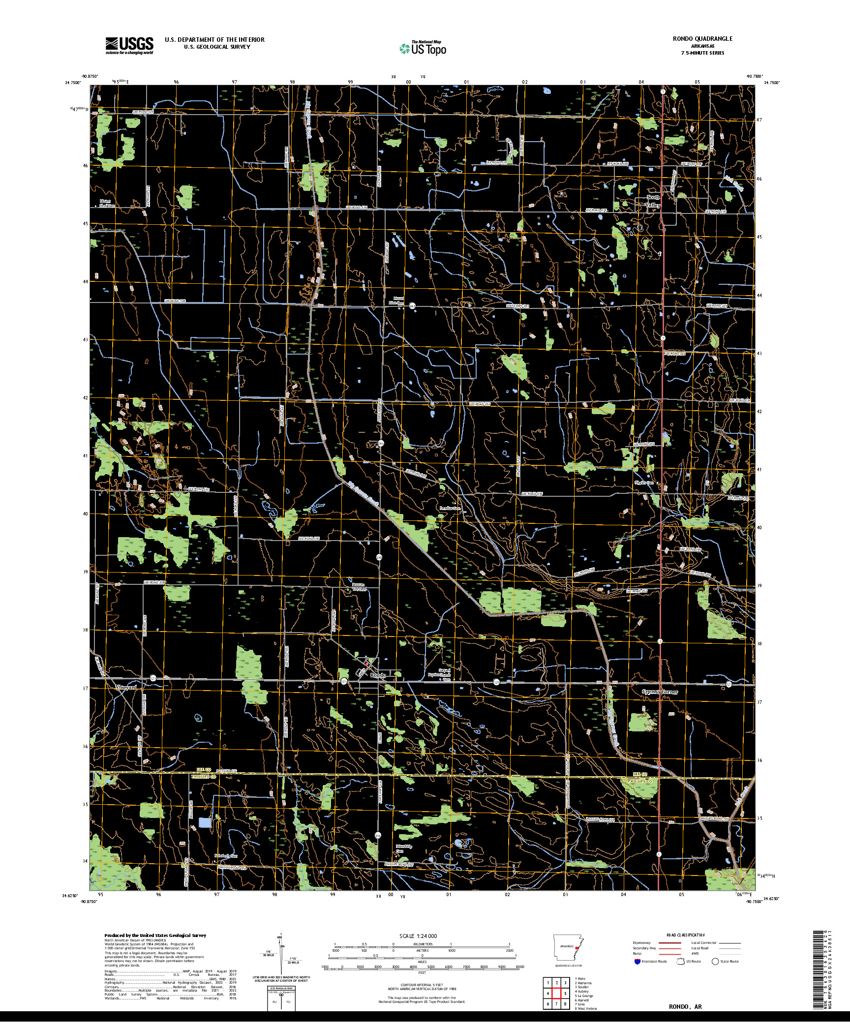 US TOPO 7.5-MINUTE MAP FOR RONDO, AR