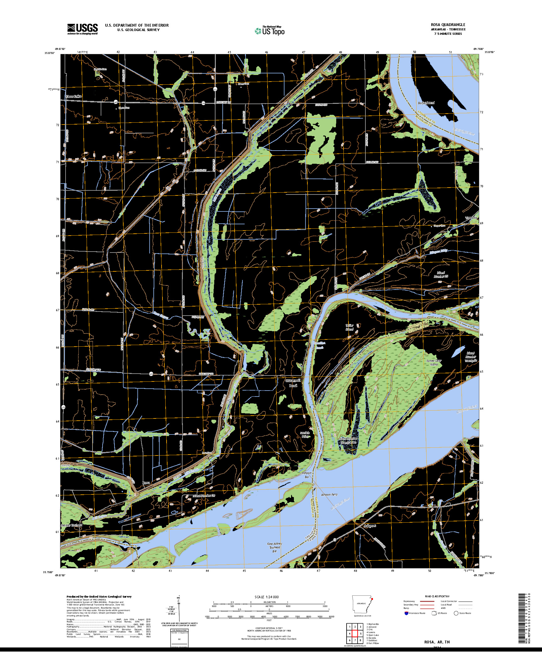 US TOPO 7.5-MINUTE MAP FOR ROSA, AR,TN