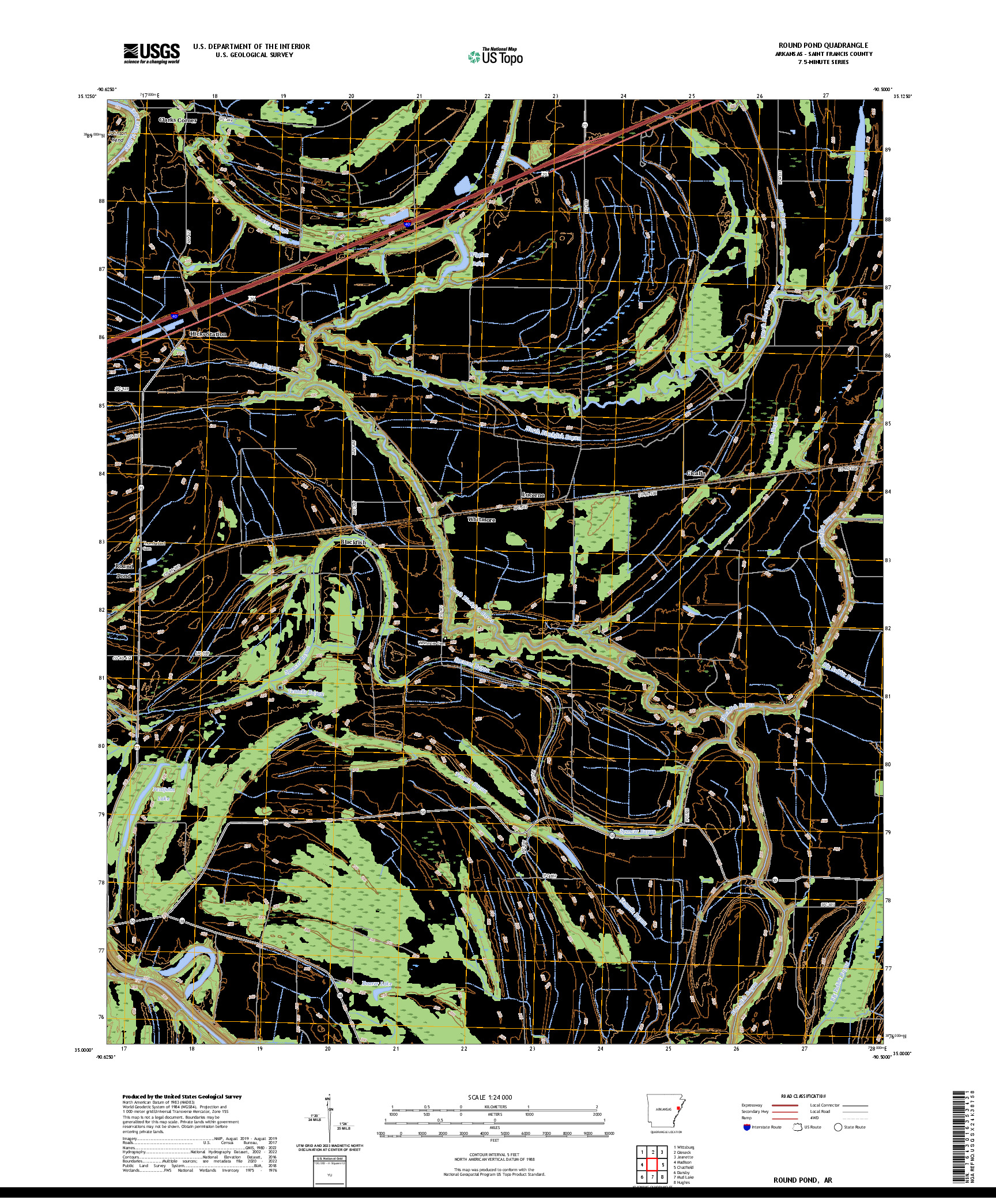 US TOPO 7.5-MINUTE MAP FOR ROUND POND, AR