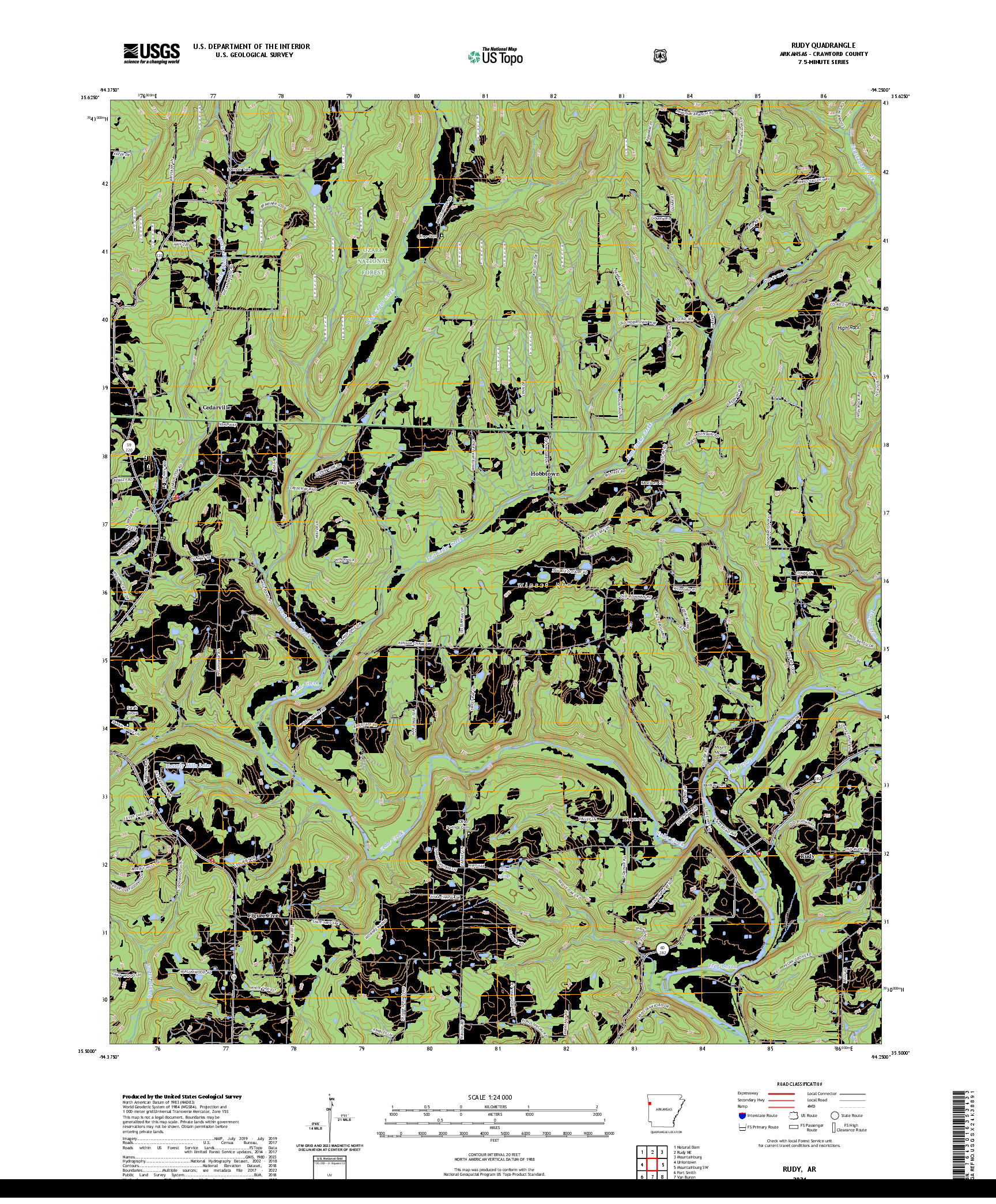 US TOPO 7.5-MINUTE MAP FOR RUDY, AR