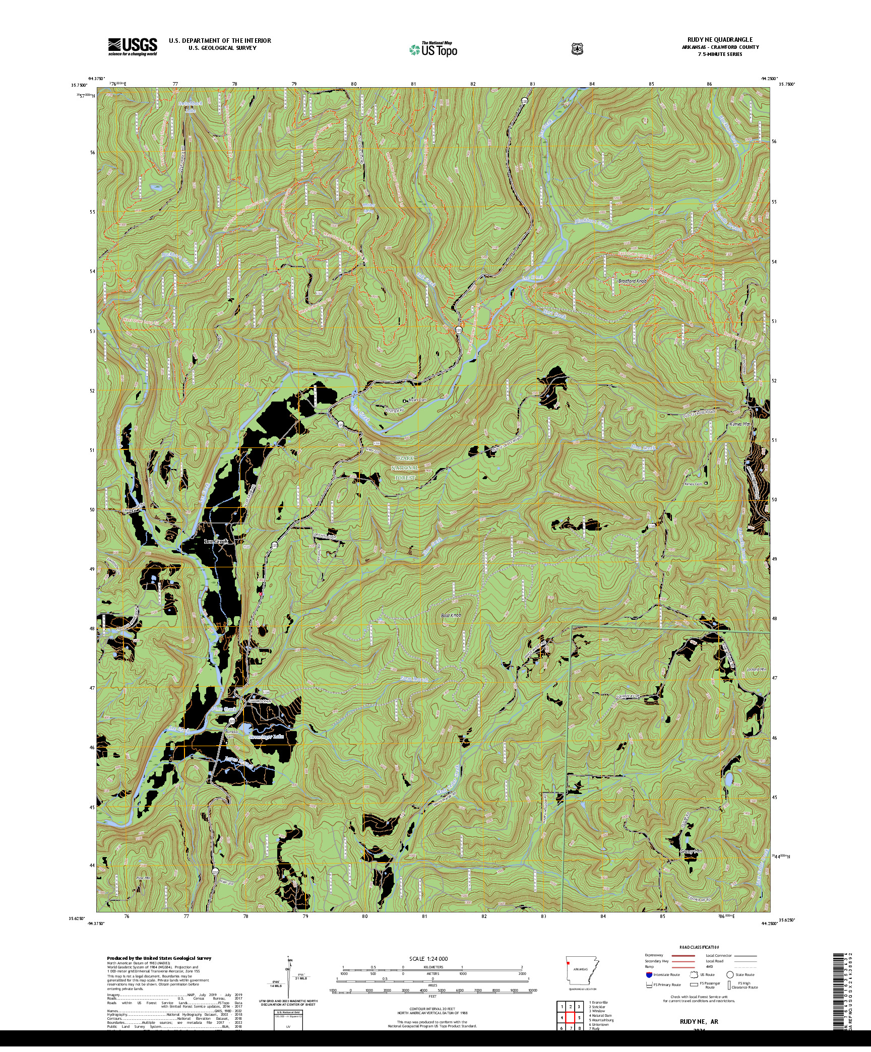 US TOPO 7.5-MINUTE MAP FOR RUDY NE, AR