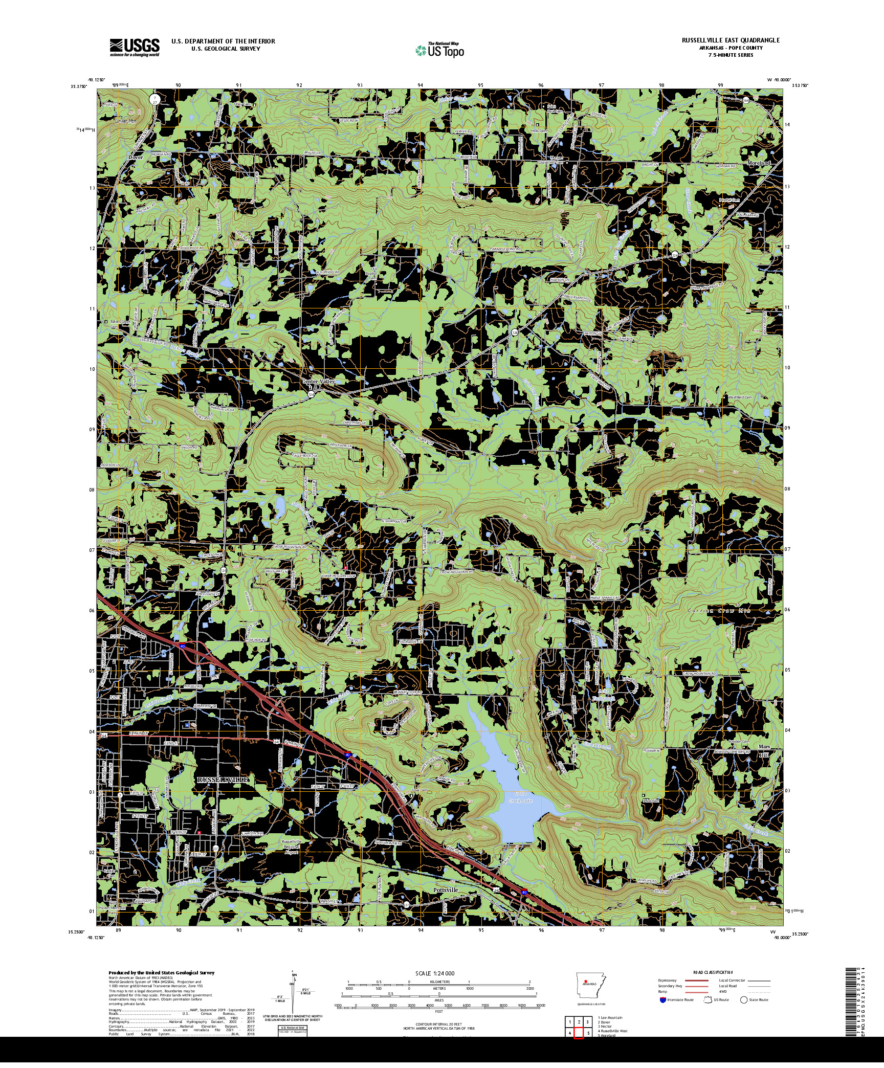 US TOPO 7.5-MINUTE MAP FOR RUSSELLVILLE EAST, AR