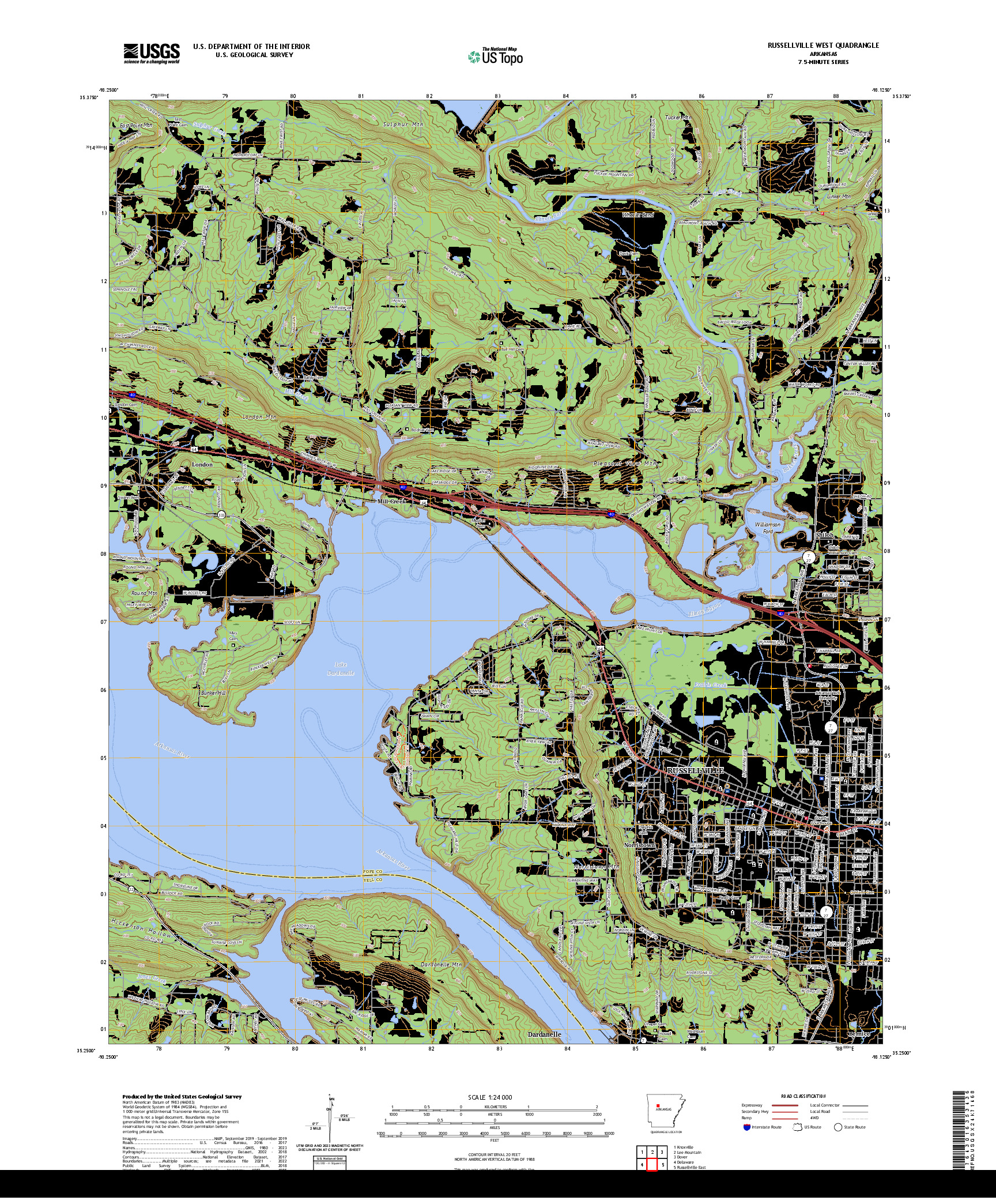 US TOPO 7.5-MINUTE MAP FOR RUSSELLVILLE WEST, AR