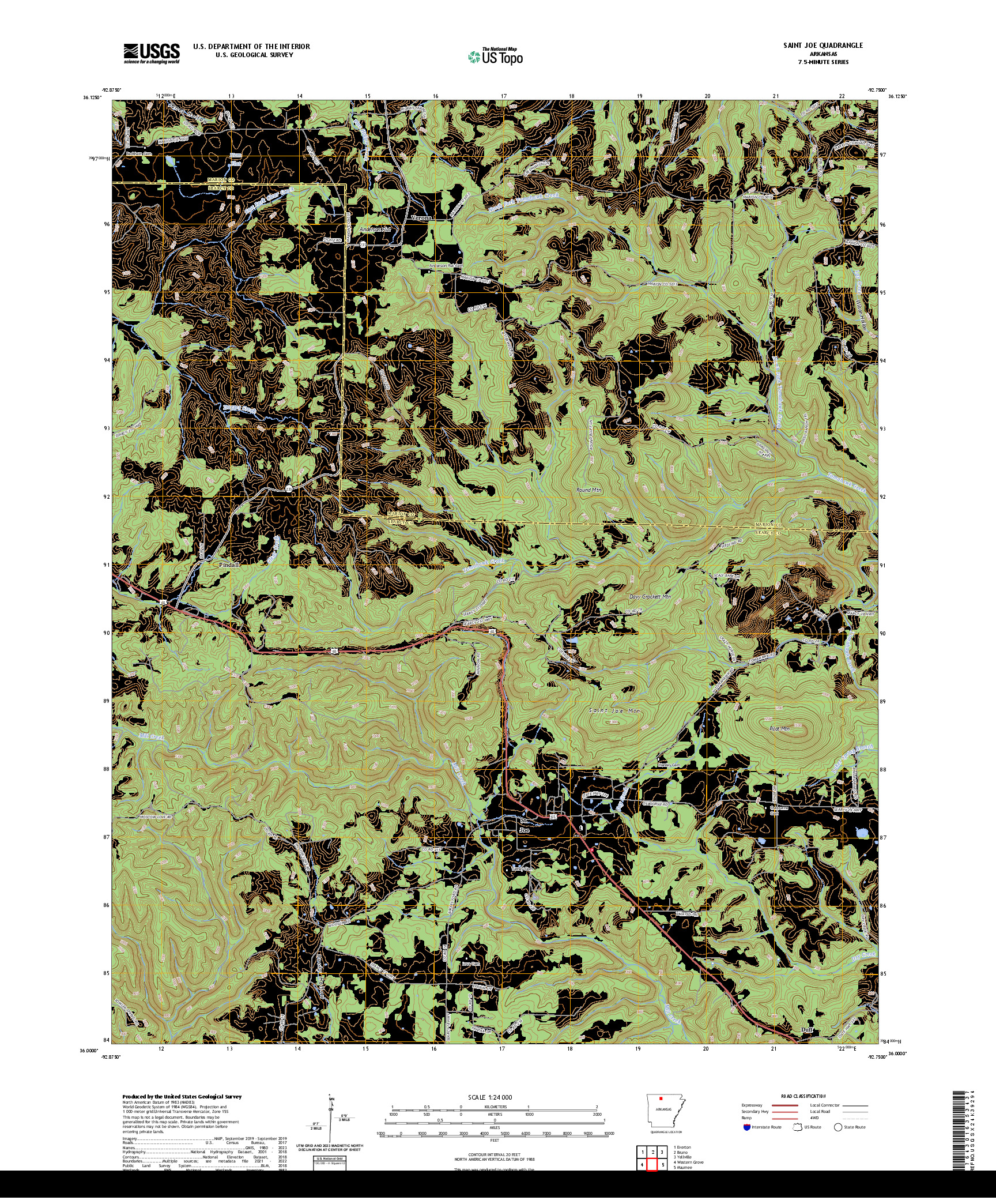 US TOPO 7.5-MINUTE MAP FOR SAINT JOE, AR