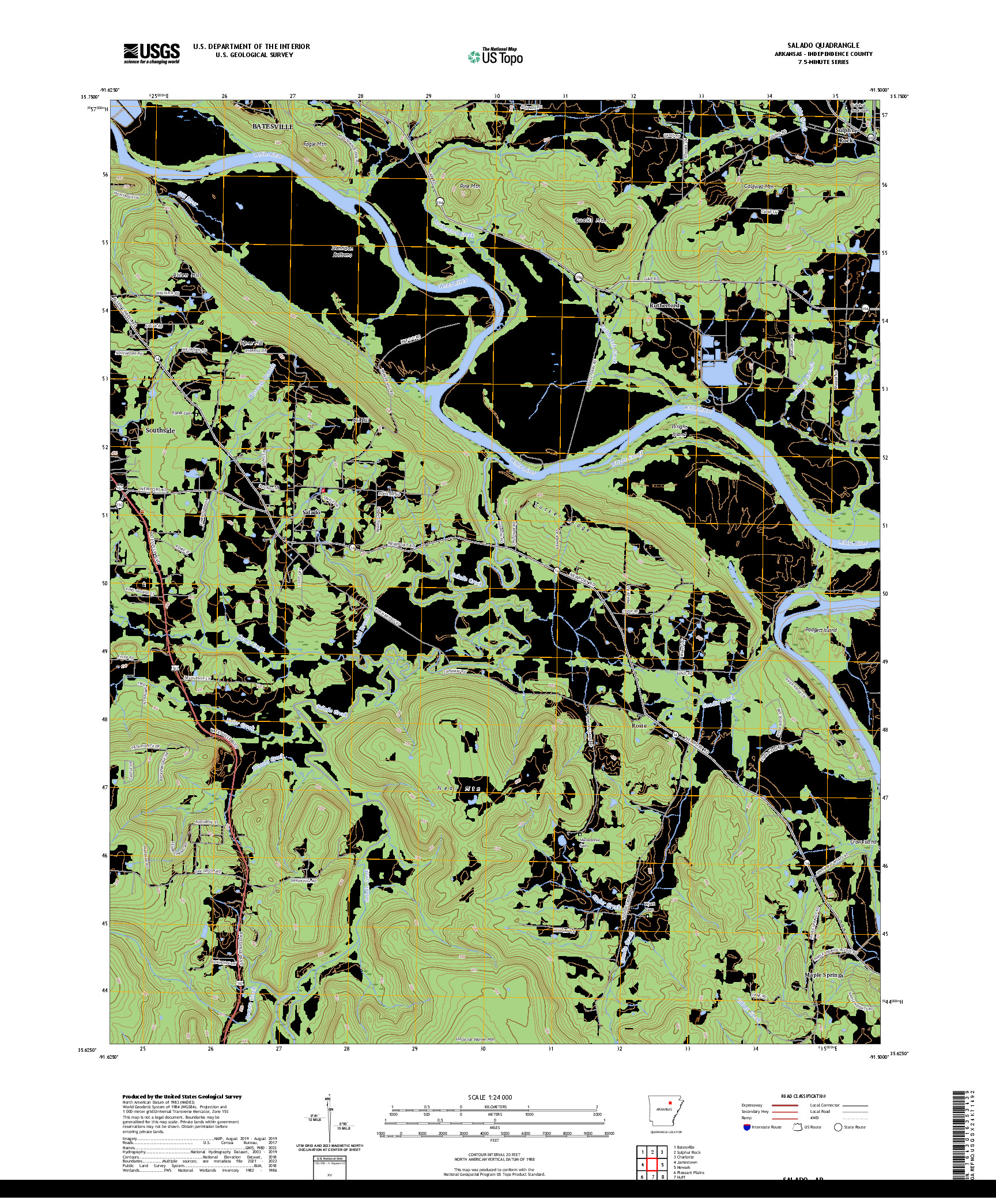 US TOPO 7.5-MINUTE MAP FOR SALADO, AR
