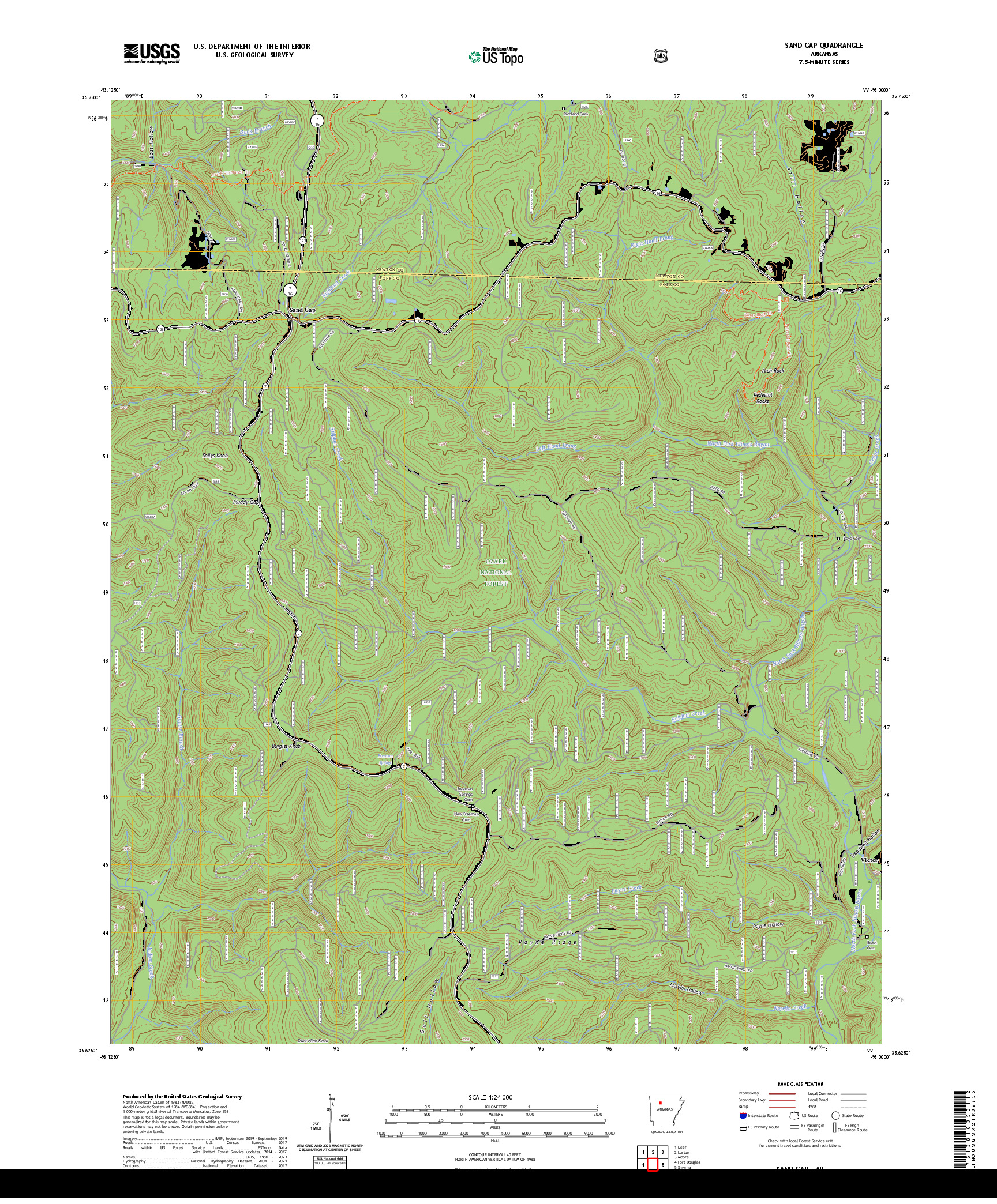 US TOPO 7.5-MINUTE MAP FOR SAND GAP, AR
