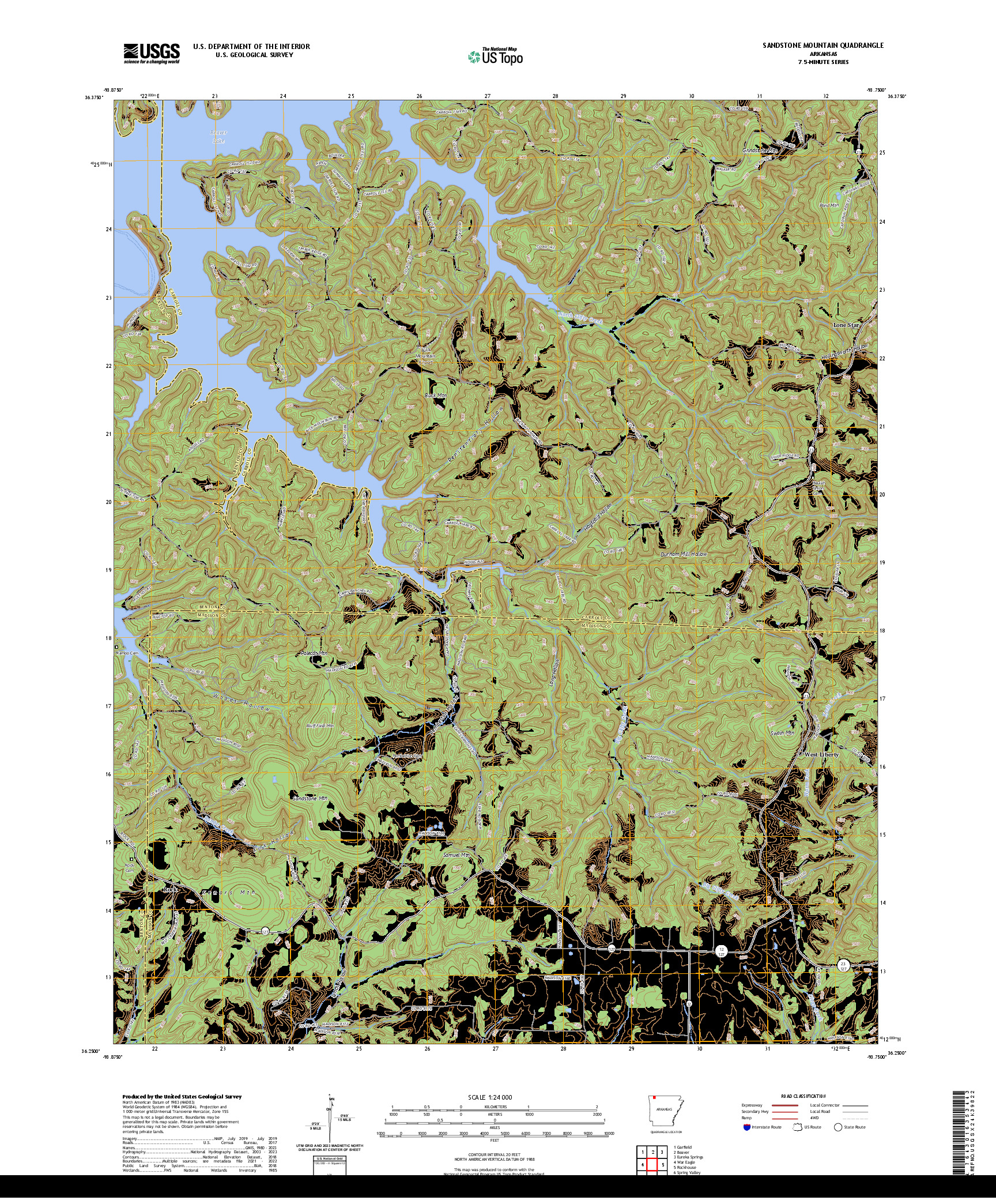 US TOPO 7.5-MINUTE MAP FOR SANDSTONE MOUNTAIN, AR