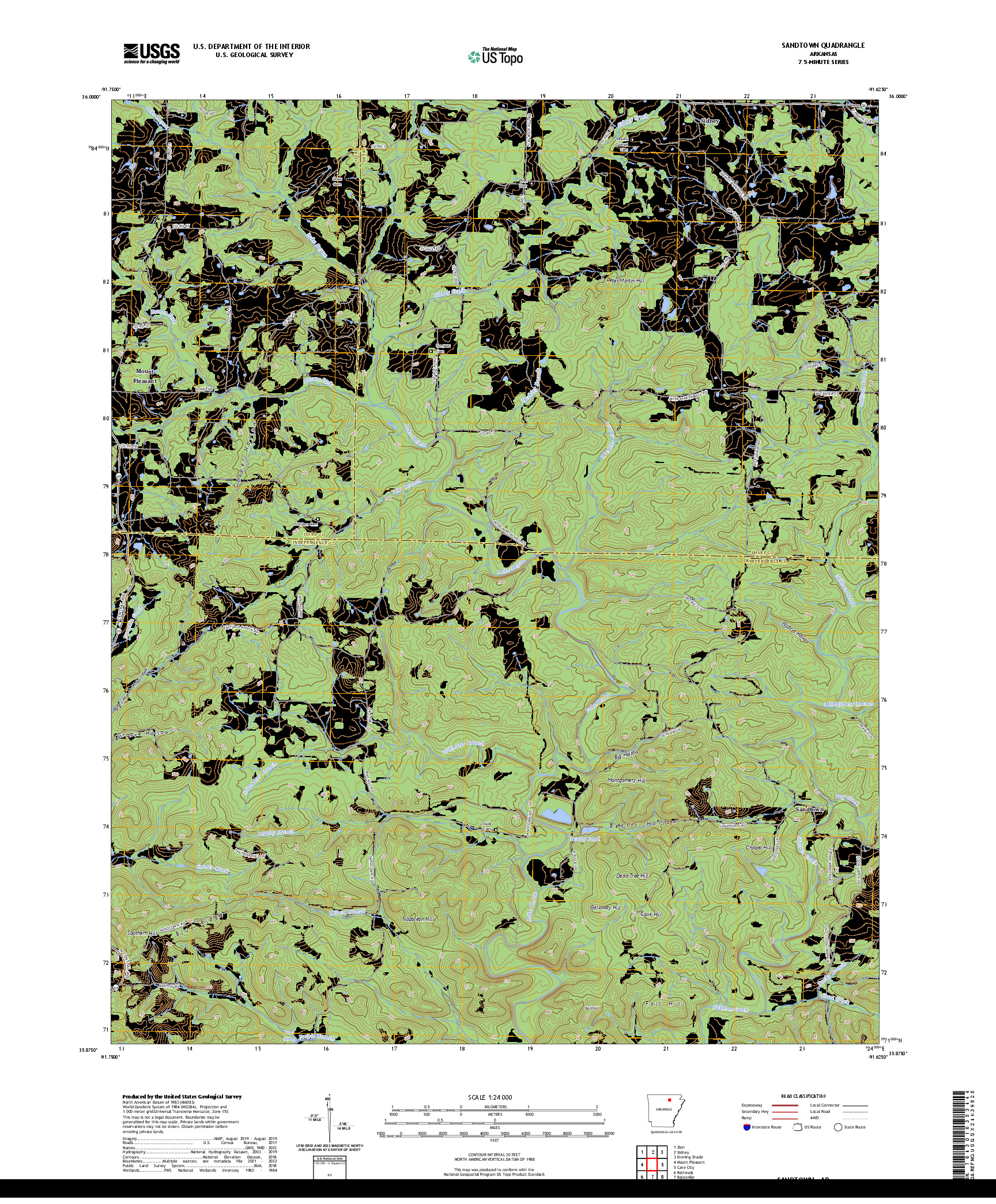 US TOPO 7.5-MINUTE MAP FOR SANDTOWN, AR