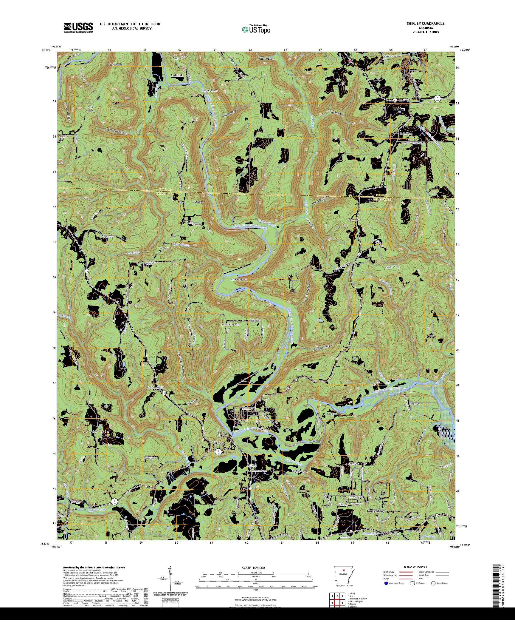 US TOPO 7.5-MINUTE MAP FOR SHIRLEY, AR