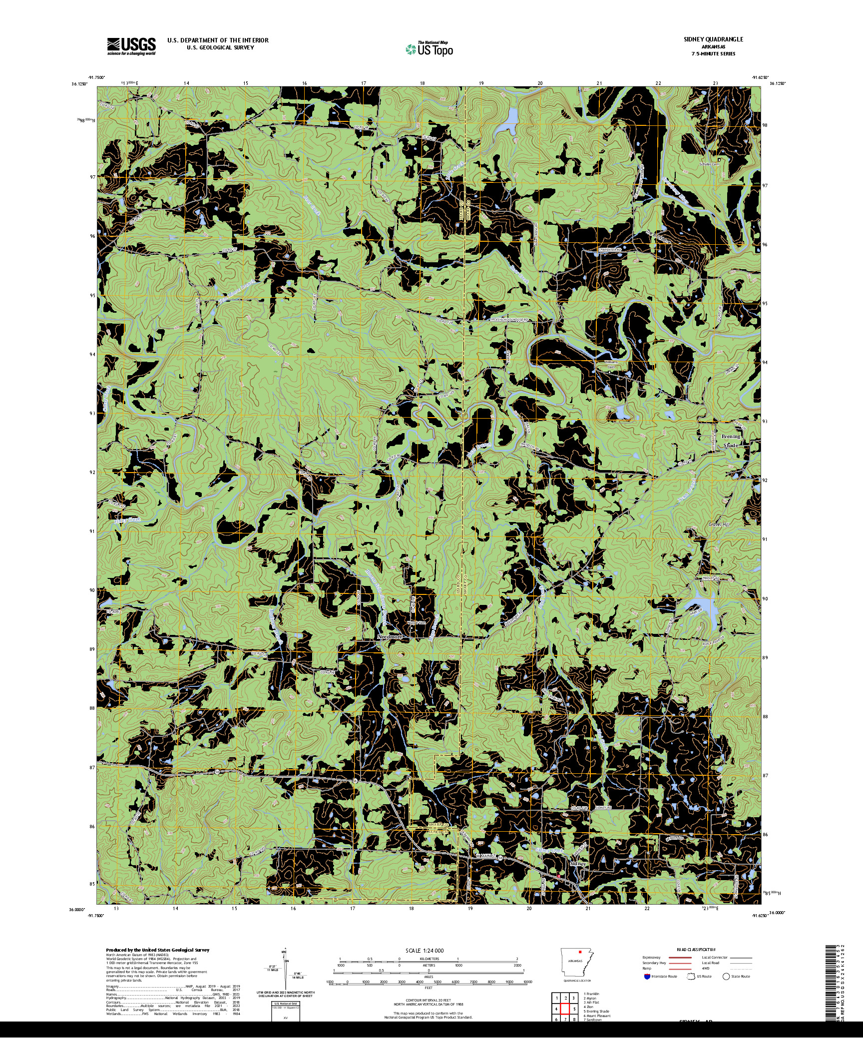 US TOPO 7.5-MINUTE MAP FOR SIDNEY, AR