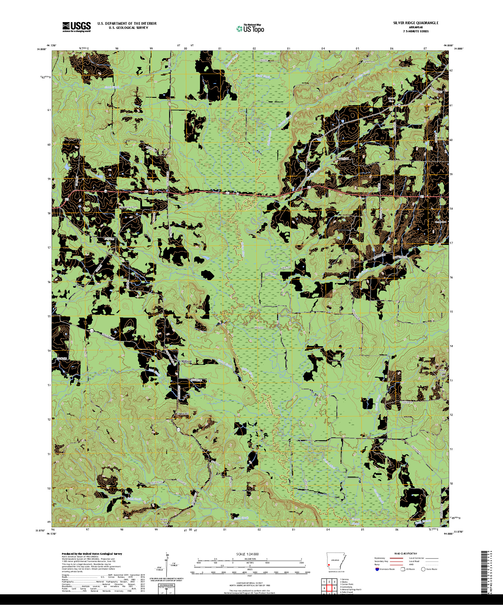 US TOPO 7.5-MINUTE MAP FOR SILVER RIDGE, AR