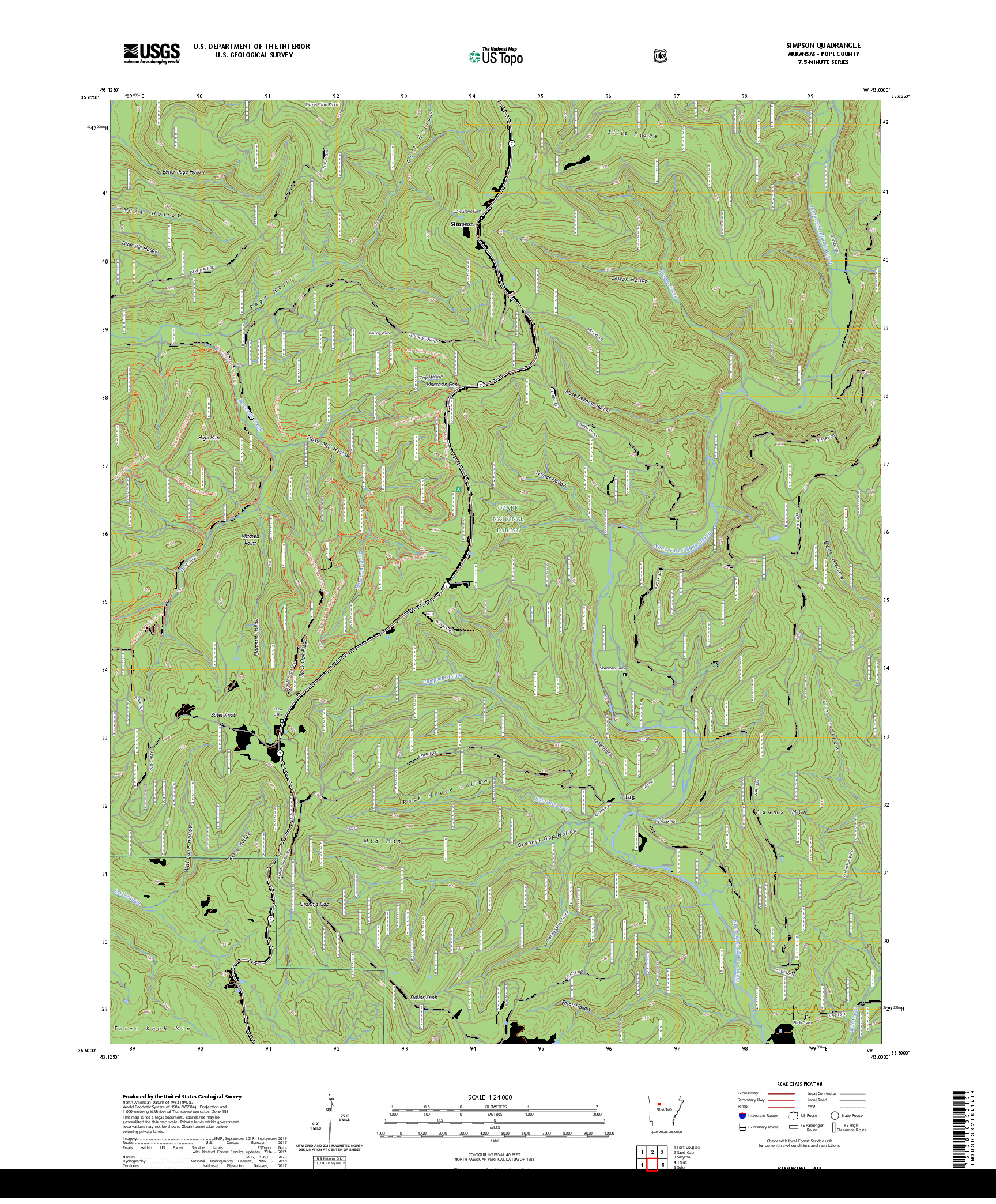 US TOPO 7.5-MINUTE MAP FOR SIMPSON, AR