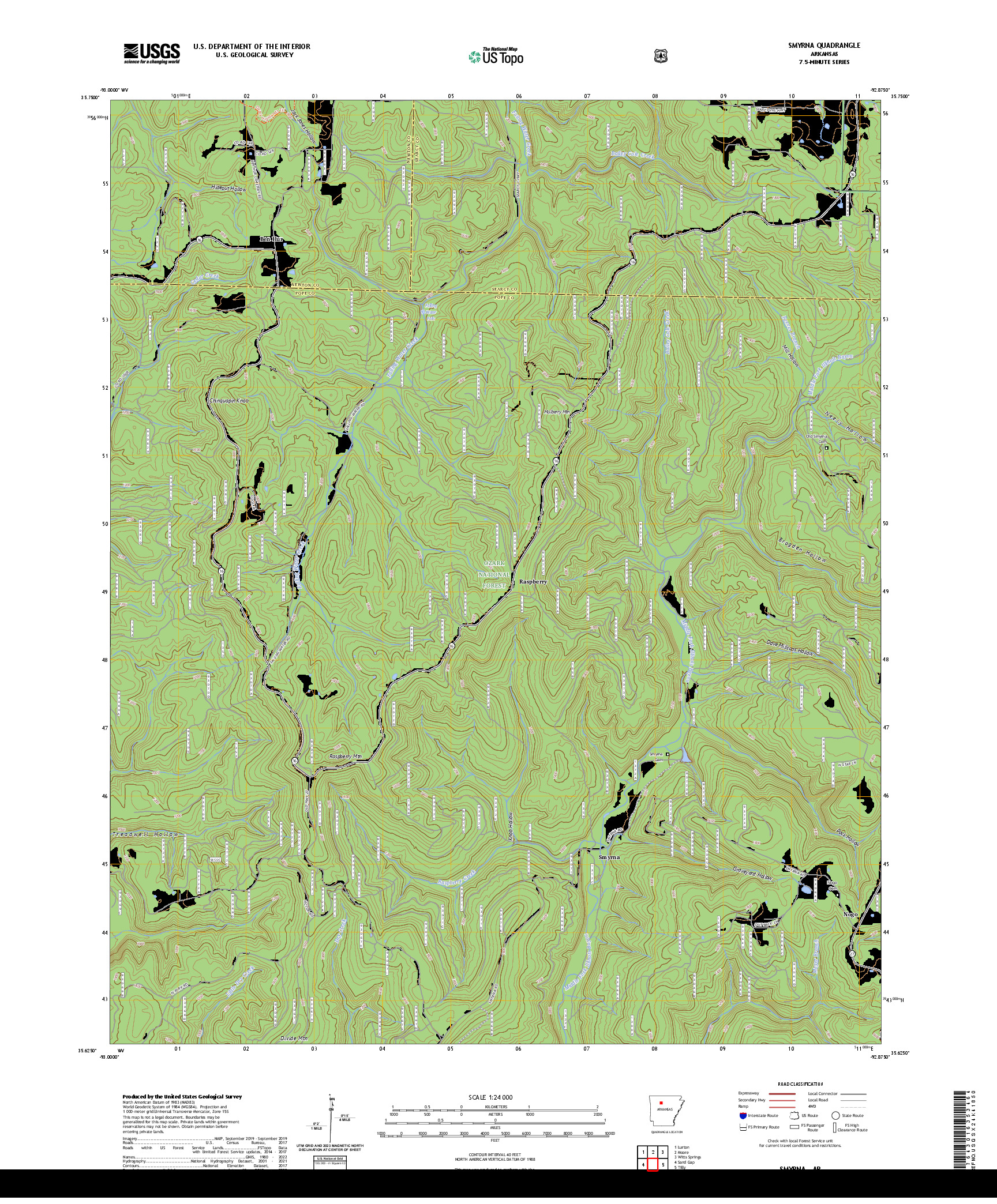 US TOPO 7.5-MINUTE MAP FOR SMYRNA, AR