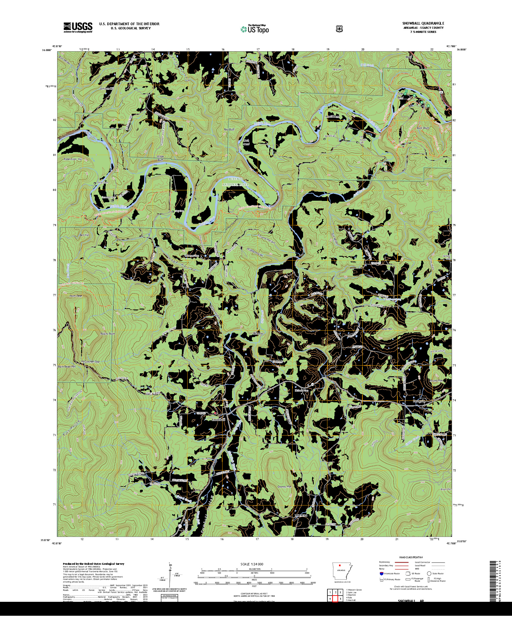 US TOPO 7.5-MINUTE MAP FOR SNOWBALL, AR
